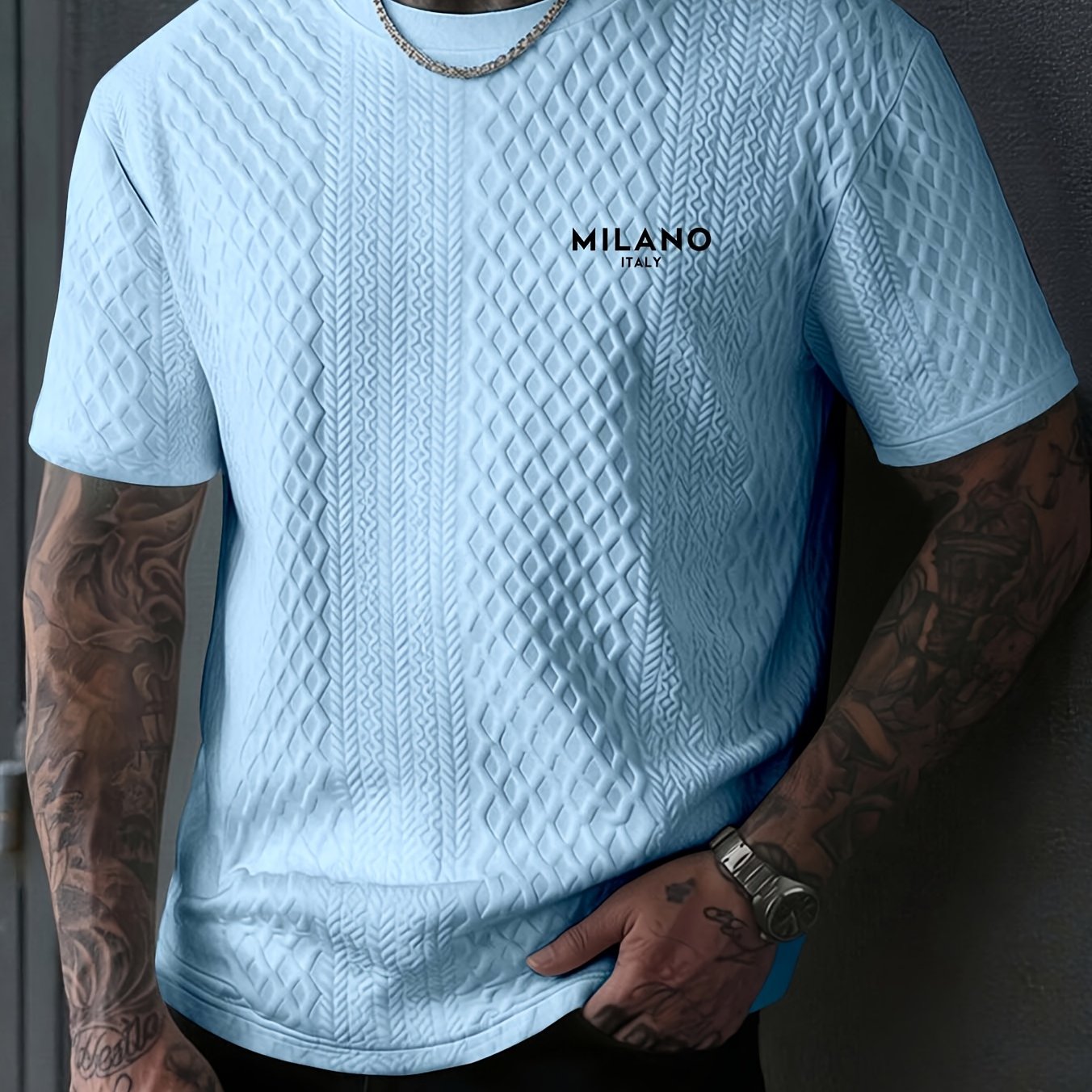TEMU Men's New Textured Fabric Round Neck T-shirt