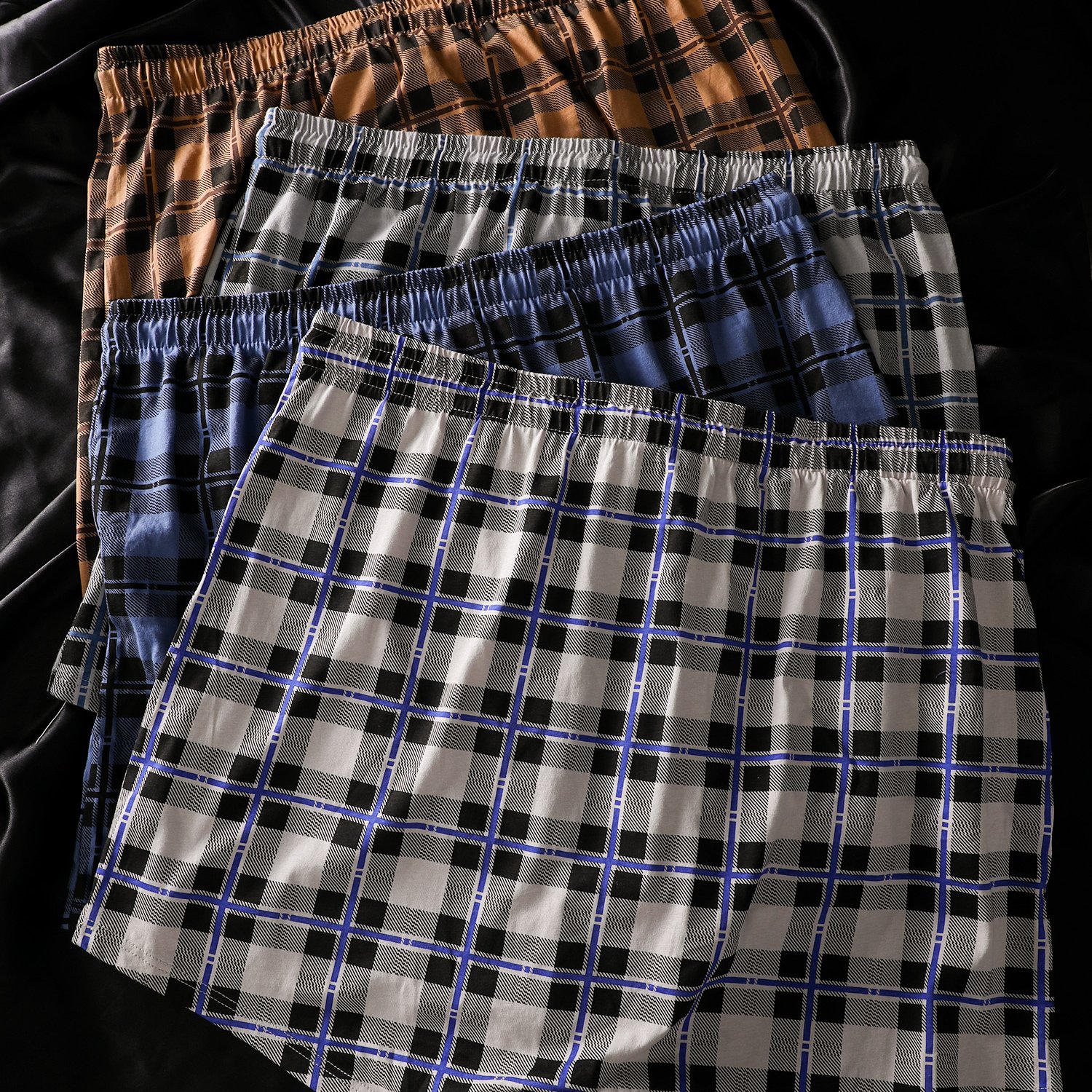 Image of 4pcs Biweier Men's Large Size Checked Shorts, Soft And Comfortable, Trendy And Flat-front Shorts With Stripes, Underwear With Stripes, Suitable As Gifts For Boys And For Boys' Wardrobes, Plus Size