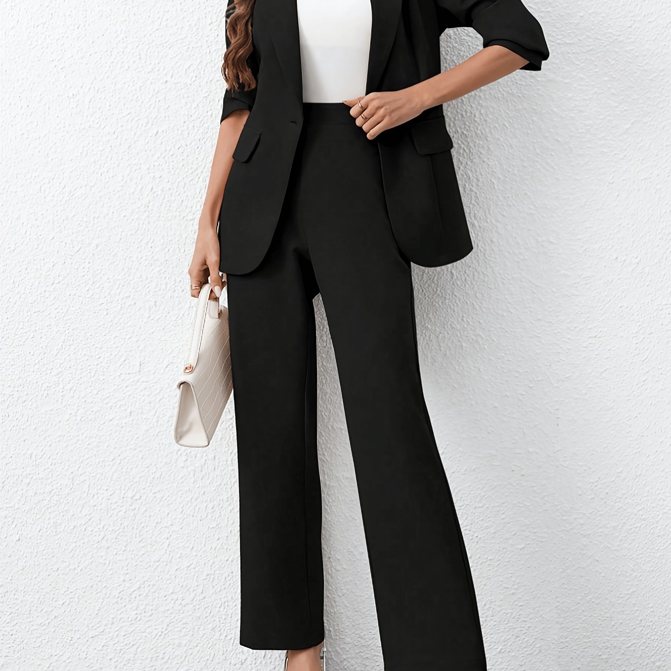 E-shop Damen-Anzug 2-teilig, neuer einfarbiger Blazer mit Ein-Knopf-Verschluss dekorativer Tasche sowie Hose, ein modisches elegantes Set für Pendeln,