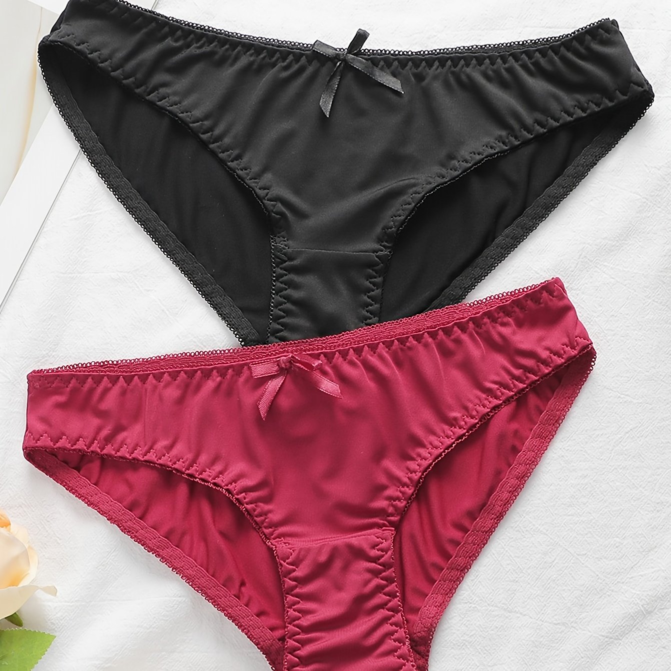 Image of 2pcs Sexy Bow Briefs Mid-rise Thin Breathable Triangle Panties