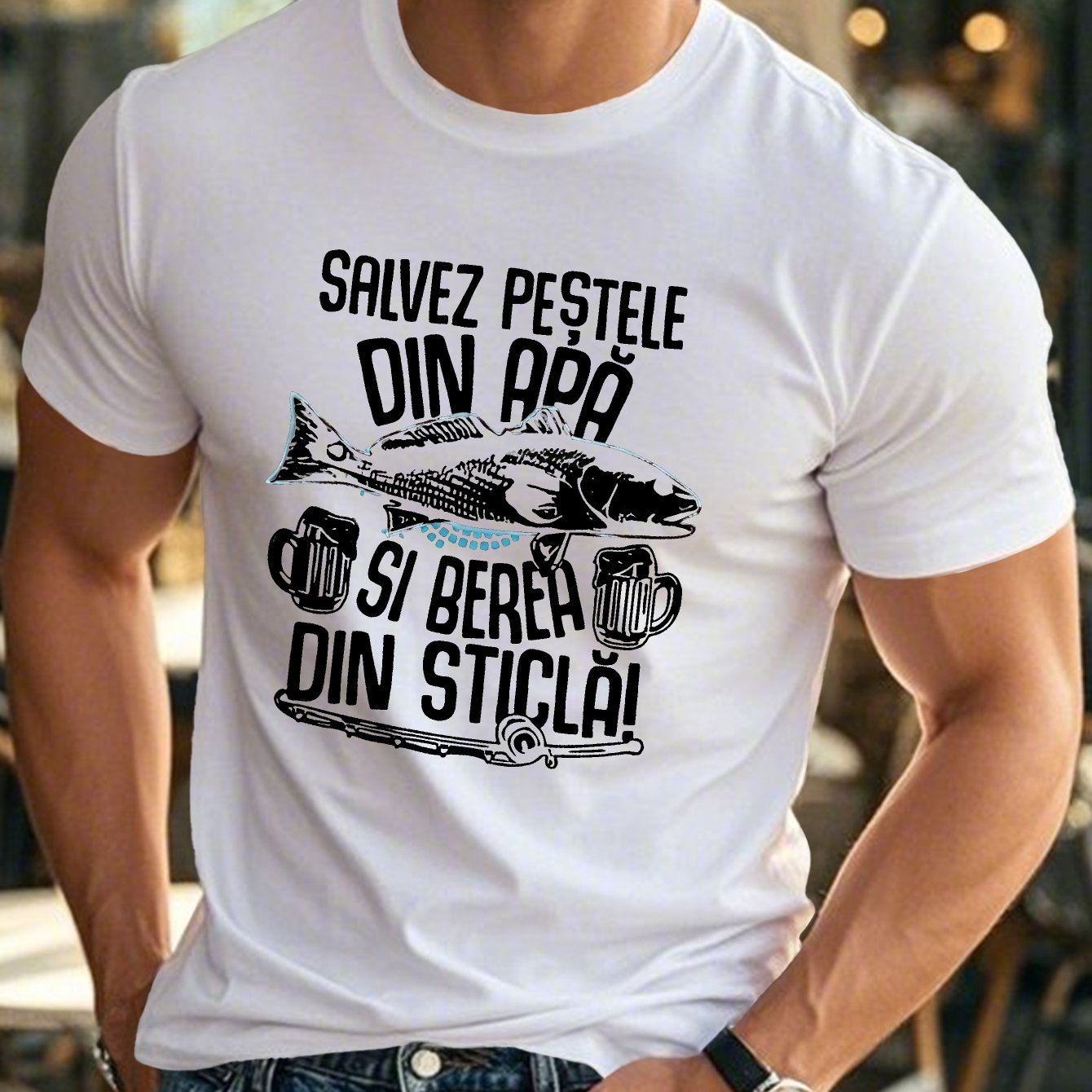 TEMU Men's Romanian Style Short Sleeve T-shirt - Casual Summer Round Neck Top With Romanian Text Print, Machine Washable Casual Attire & Cultural