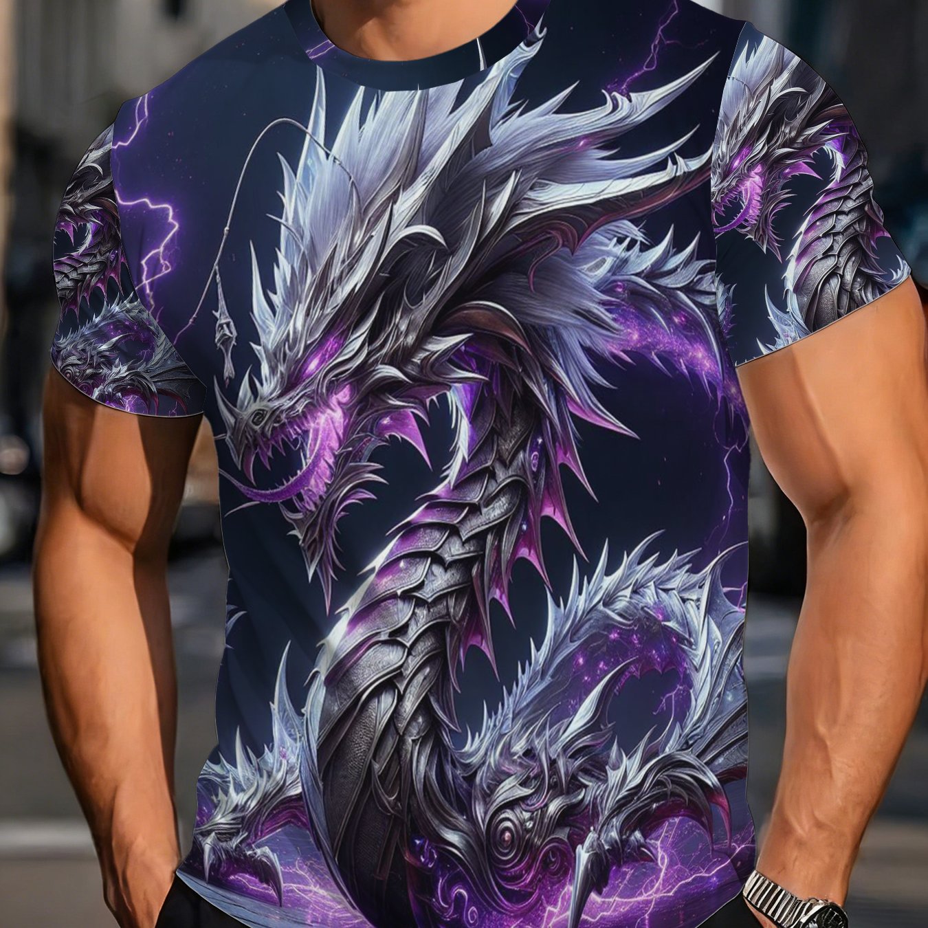 TEMU T- Features A Dominant Dragon Design Surrounded By , With Sharp Dragon And , Overall Cool And Mysterious Style, Showcasing Unique, Enhancing