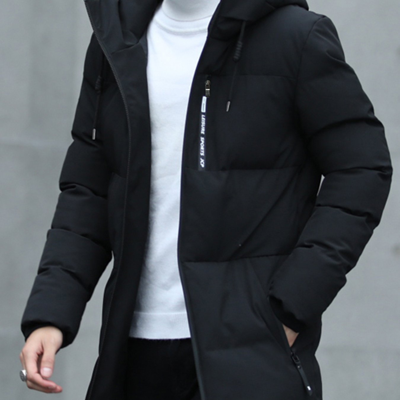 Men's Fashion Mid-length Cold-proof Jacket Hooded Thickened Warm Coat Convenient Practical Zipper Pockets Windproof Cuffs