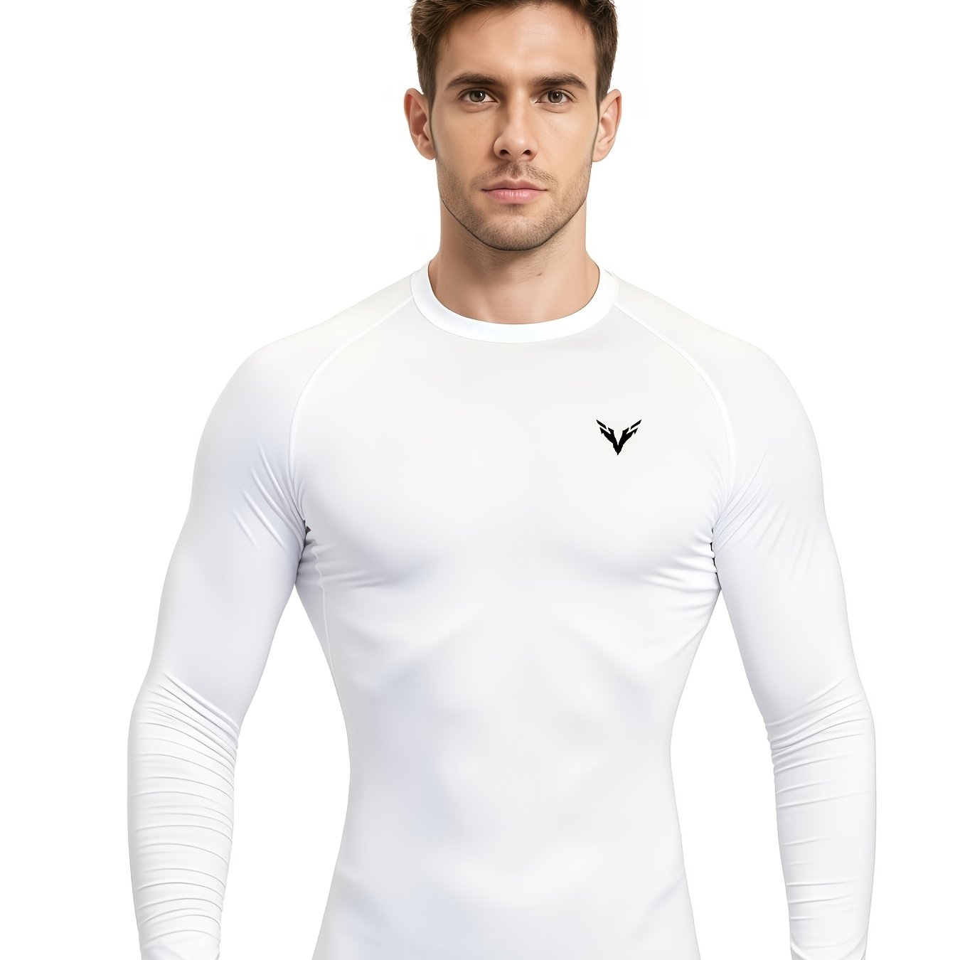 TEMU Men's High-performance Muscle Shirt - Moisture-wicking Gym Suit With Collar & Long Sleeves, Athletic Top For Weightlifting, Running, Cycling,