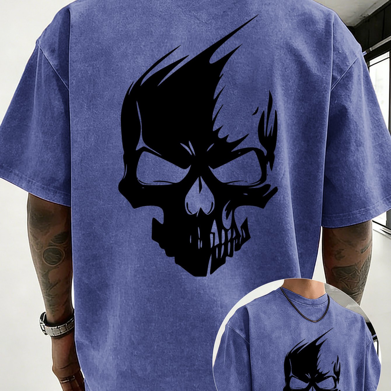 TEMU [print Design-not Textured] Vintage Washed Loose Double-faced Print T-shirt, Pattern Print, Unisex Style Soft And Durable Short Sleeve Suitable