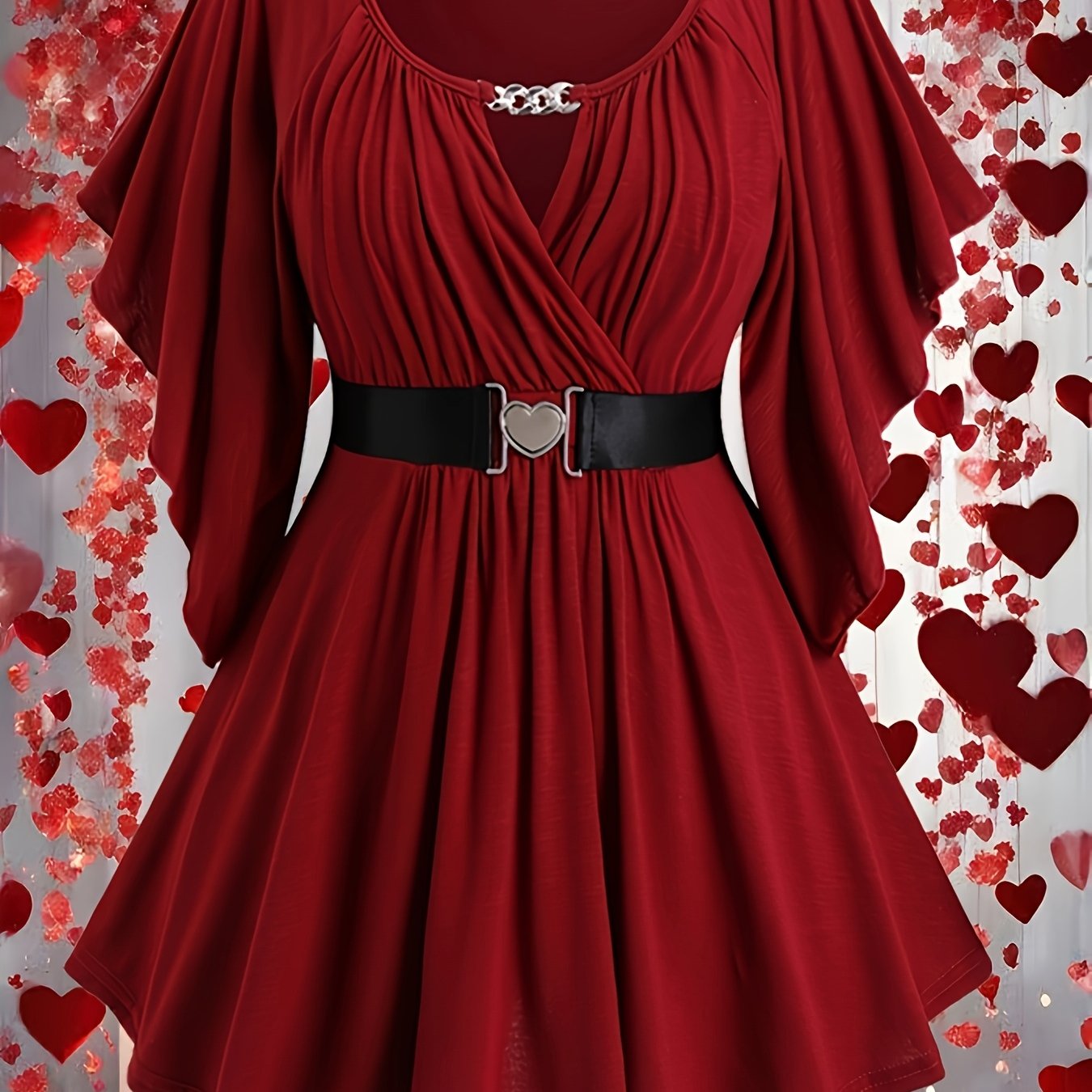 Plus Size, European And Women'-decorated Sleeve Shirt Top With Belt, Plus-size T-shirt