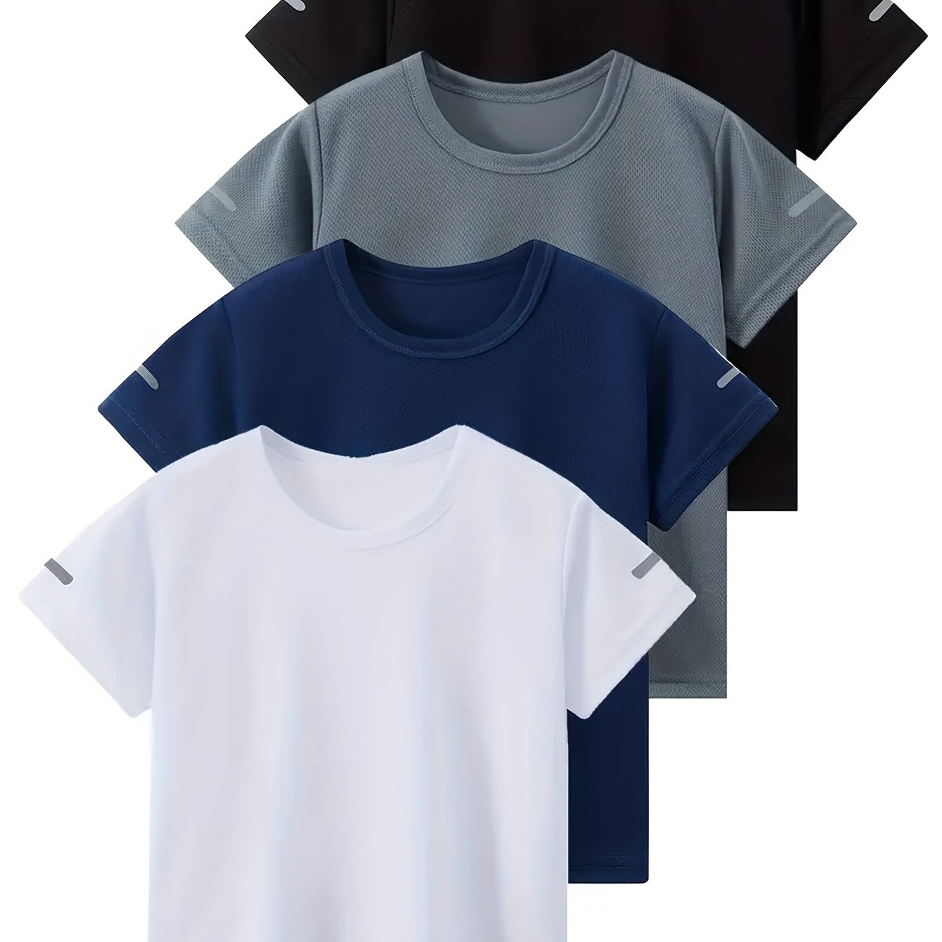 TEMU Lot de 4 T-shirts à manches courtes à séchage rapide pour garçon - Tissu en respirante, couleur unie, adaptés au , à et aux sports de - Haut