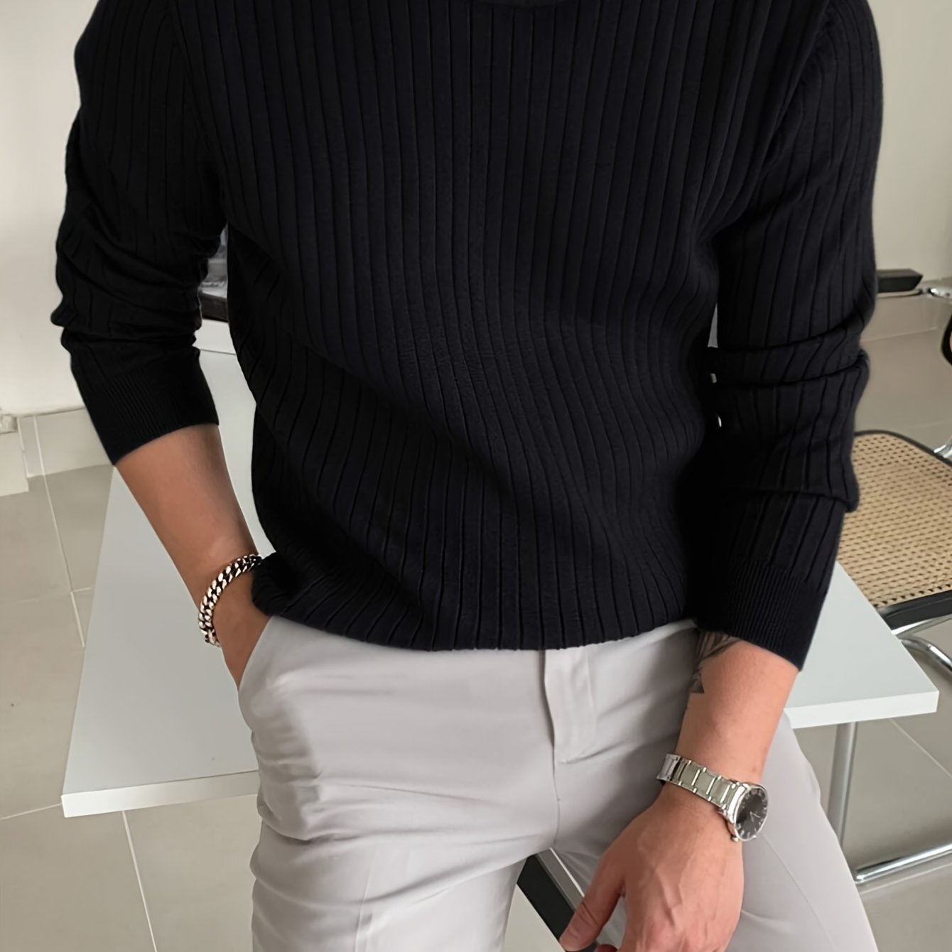 2024 New Cross-border Men's Round Neck Pullover Knit Sweater