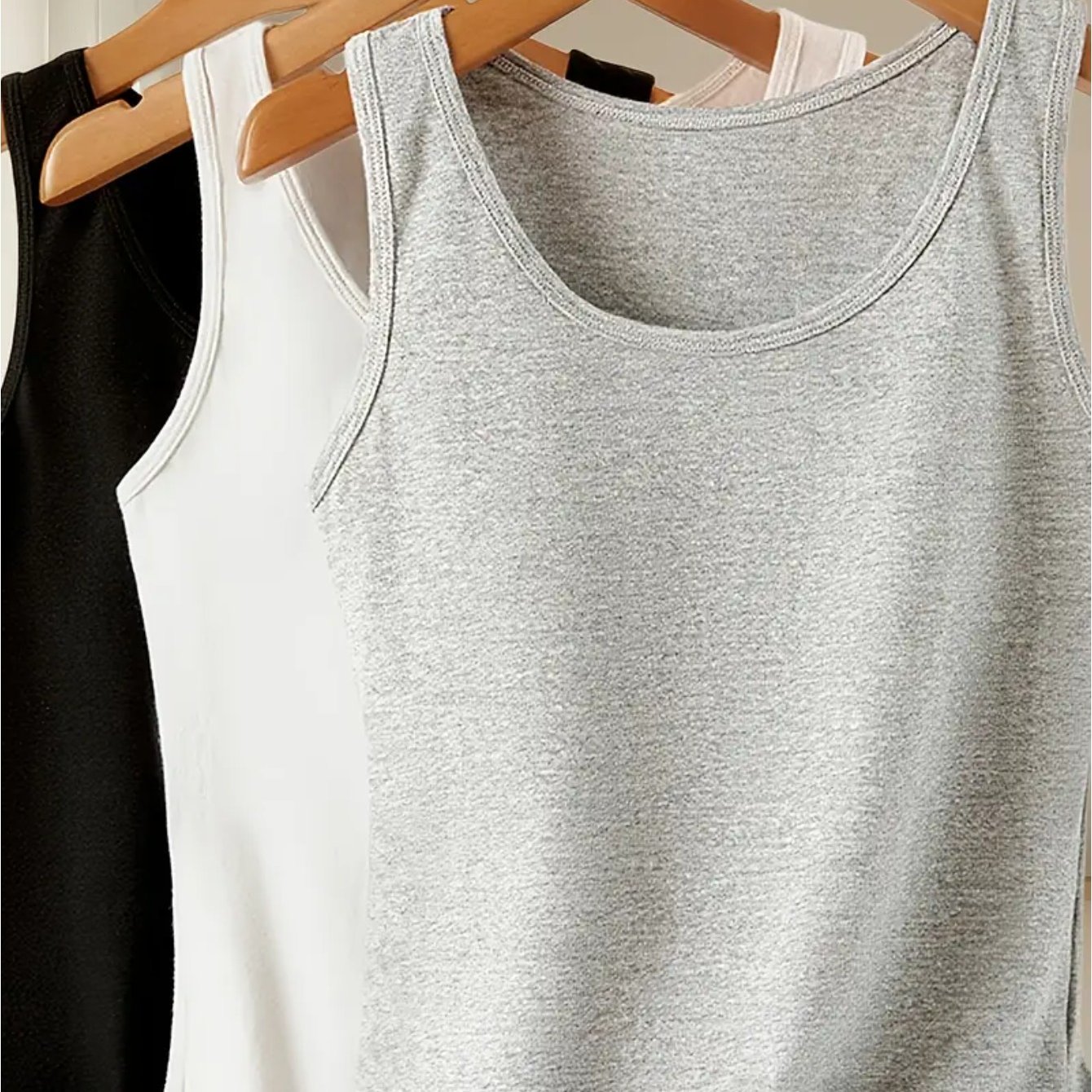 TEMU 3-Pack Camisetas de Tirantes Elásticas para Mujer - Camisolas Suaves y Cómodas de Peso Medio, Corte para Mujer, Colores Surtidos (Negro//), Tops
