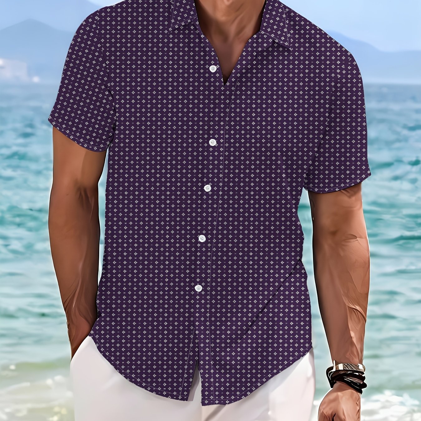 TEMU Hawaiian Style Men's Short Sleeve Shirt, Button-up Collar, Casual Fashion, Exotic Style Machine Washable Perfect For And , Camping, Daily Wear