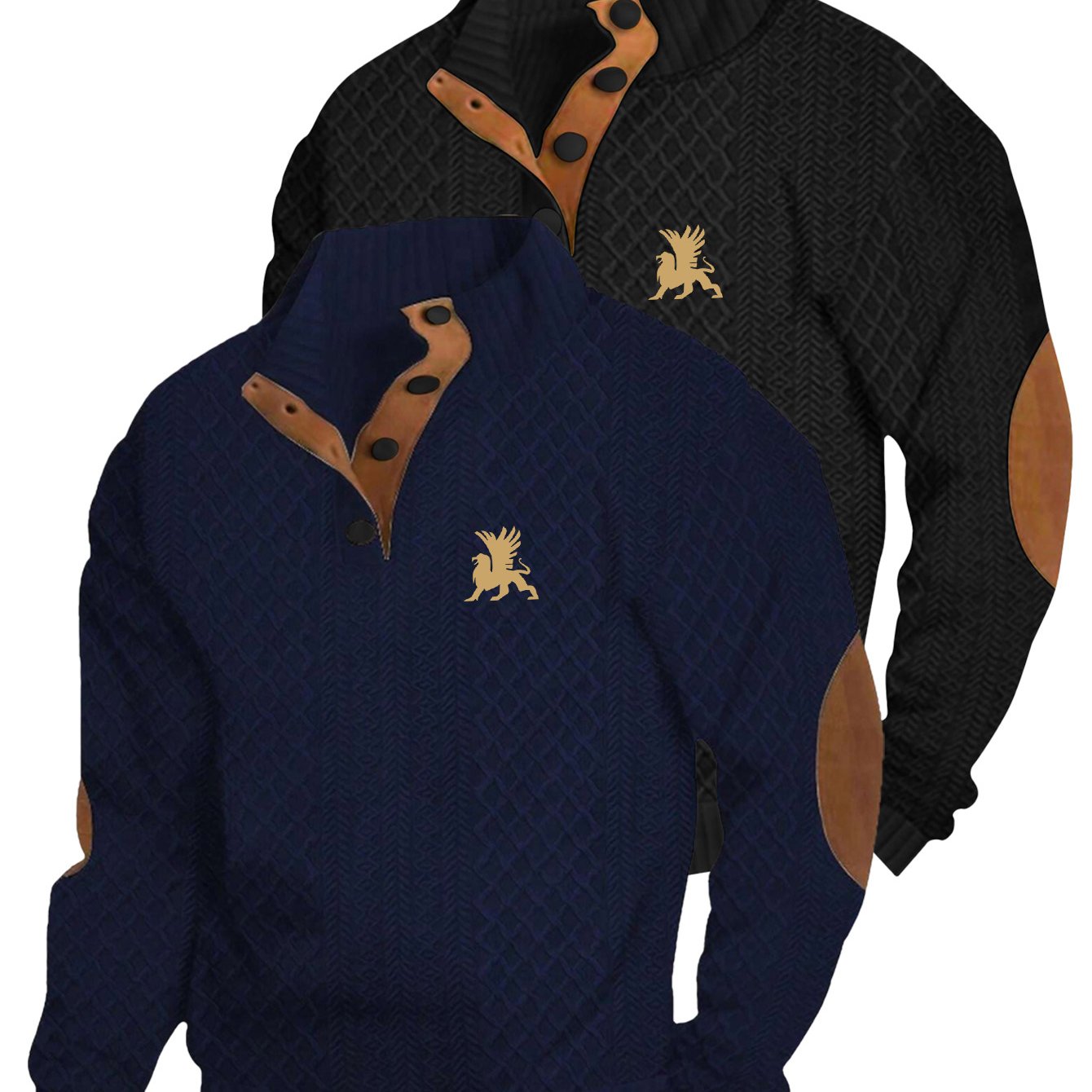 TEMU Men's Fashion Casual Knit Sweater, Men's Long Sleeve Pullover, Men's Casual Shirt 2pcs Set, Collar Design, Button Front, Men's Winter Clothing,