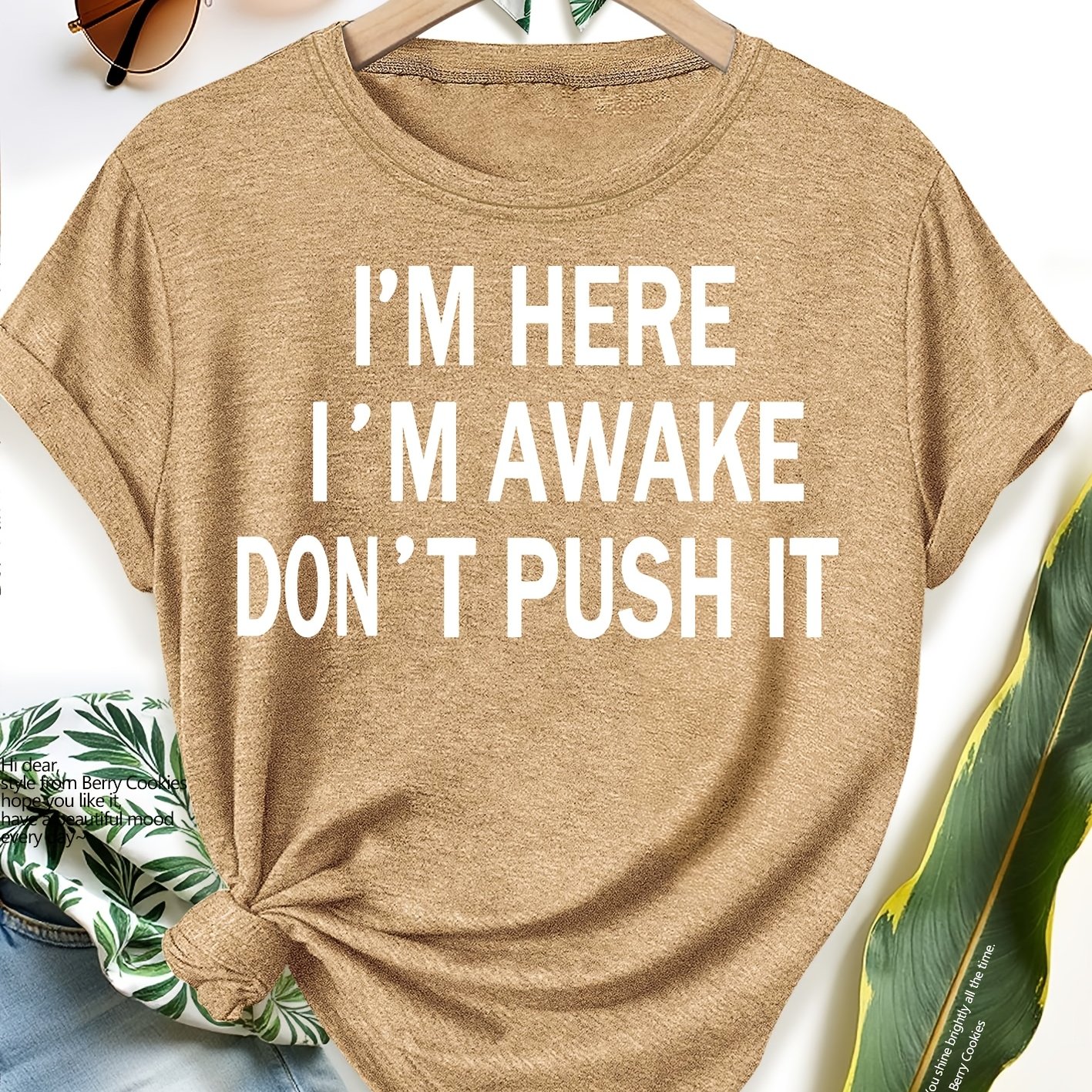 TEMU Plus Size Women's Oversized Short Sleeve T-shirt " I'm Awake Don't " Slogan Print - Soft Vintage Crew Neck Blouse-compatible Top Suitable For