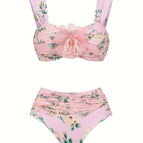 2025 valentines day bikini pure handmade three dimensional flower gathering sexy swimsuit womens two piece set