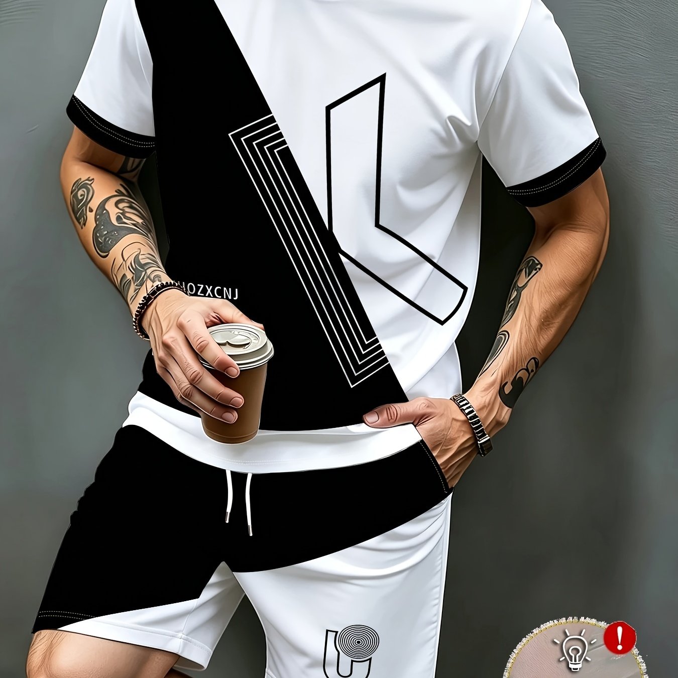 TEMU Conjunto deportivo casual para hombre, compuesto por una camiseta elegante de manga corta con cuello y bloques de color, y pantalones cortos con