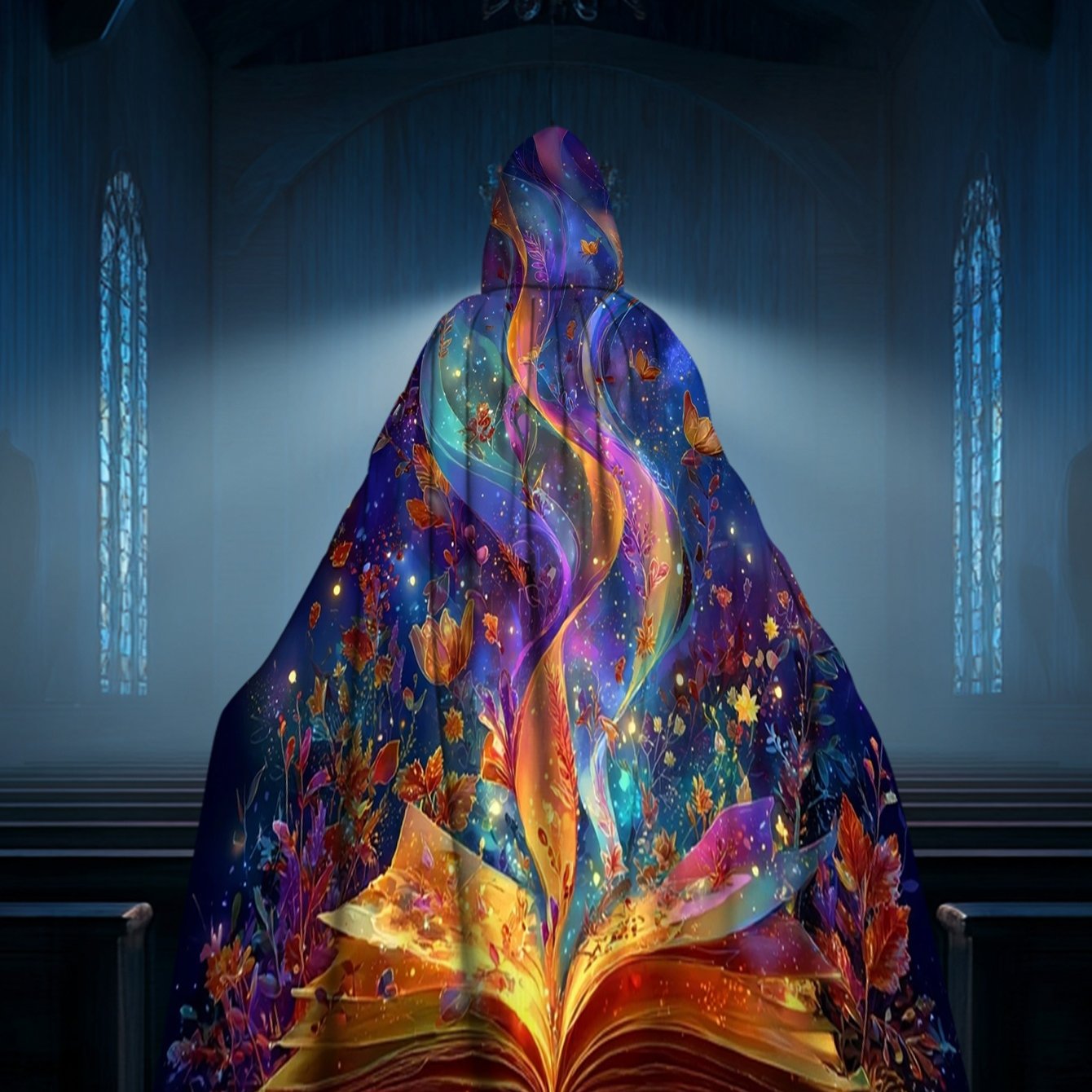 TEMU 1pc 2d Flat Printed Elegant Hooded Cape Featuring A Of , Made From 100%, And Ideal For And Cosplay Party Gifts
