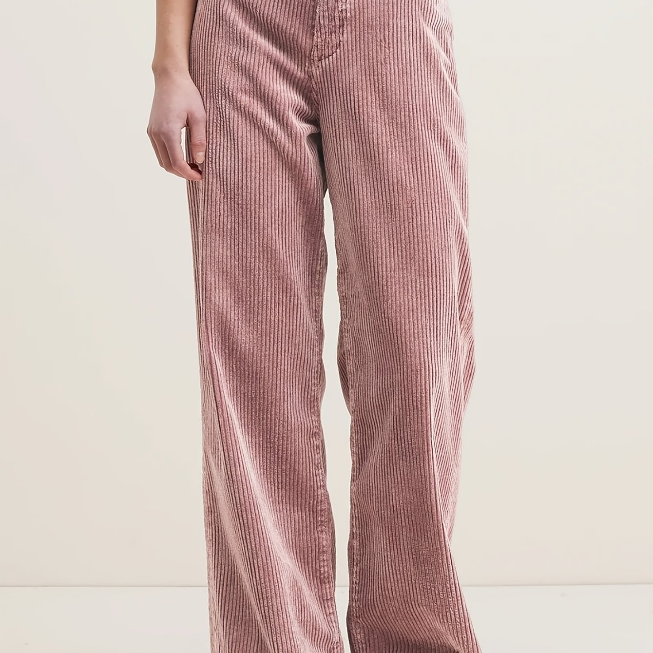 E-shop Rosa Braune Corduroy Weitbeinige Hose, Hochtaillierte Vielseitige Drapierte Casual Geradebeinige Hose NS702