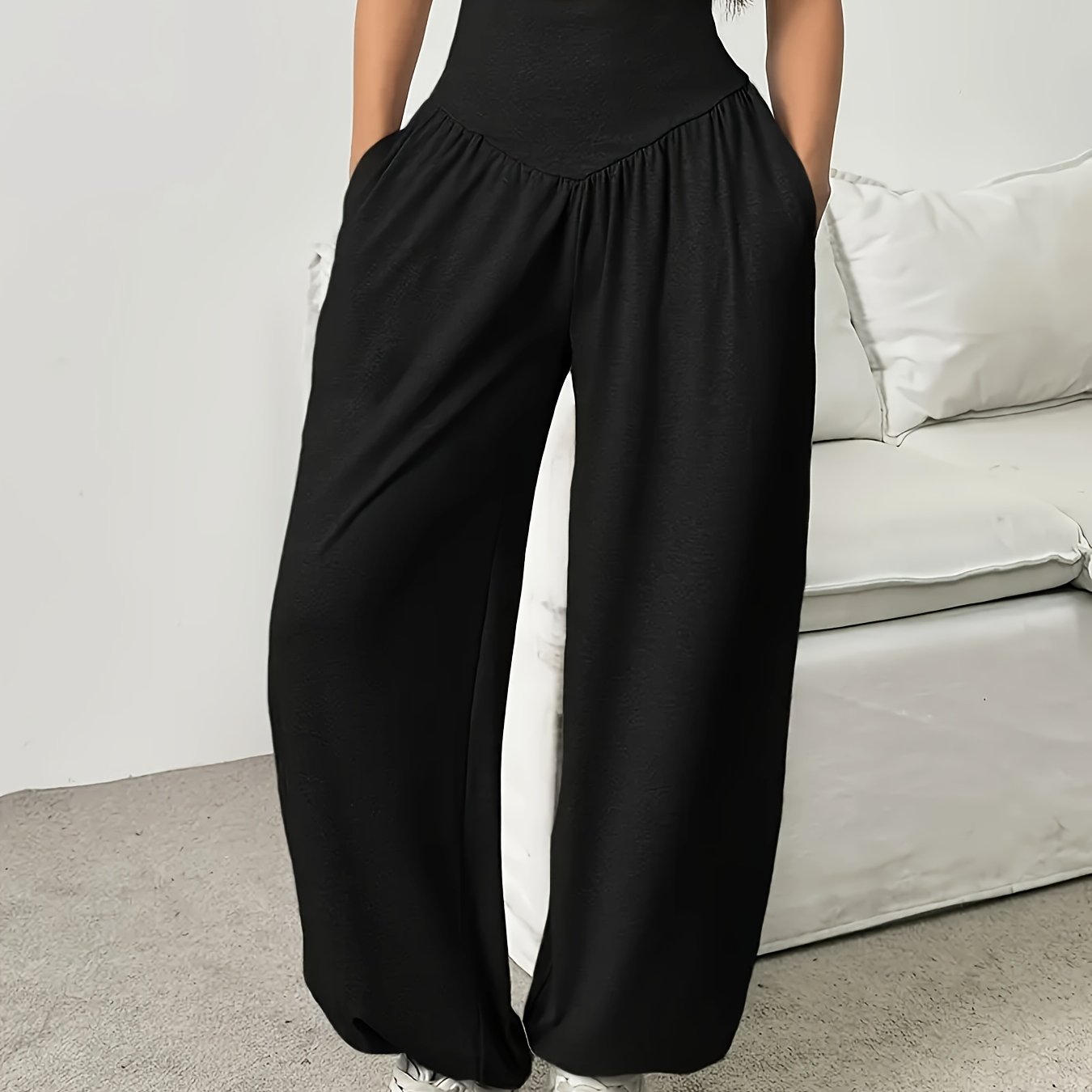 E-shop Ein Paar Damen High-Waist Bequeme Jogginghosen - Dehnbare, Weiche Wide-Leg Freizeithosen, Geeignet für Laufen und Fitness, Unifarben, Vielseitig