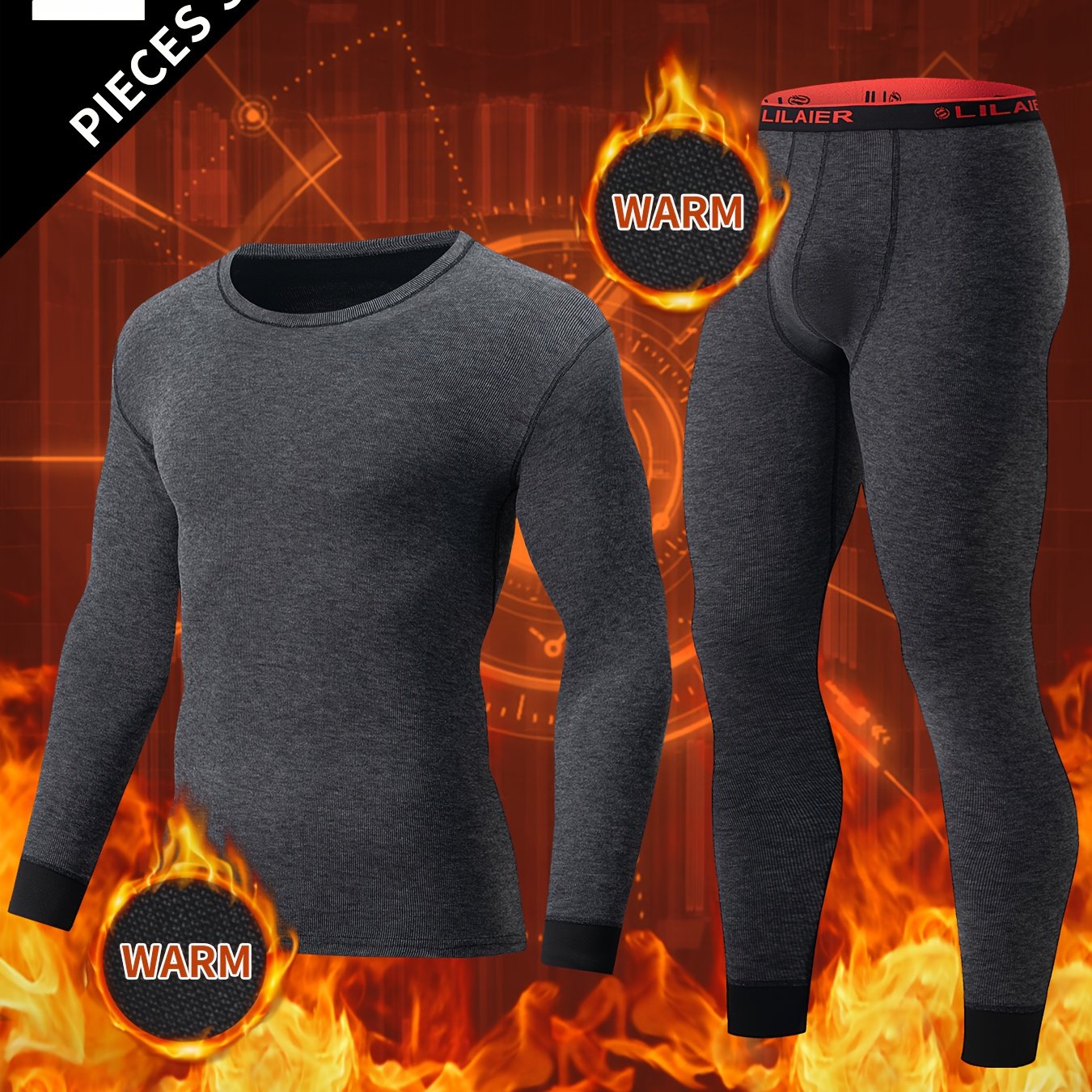 TEMU 2pcs Set: Men's Long-sleeve T-shirt + Pants, Autumn/winter Warm Casual Inner Layer Base Layer Sweatshirt Top And Pants