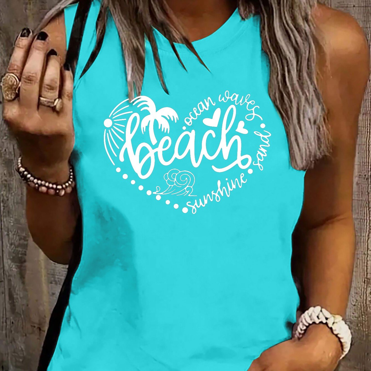 TEMU 0707# New Vest Top Women's Clothing Summer Essential Travel Date Beach Vacation Mother's Day Gift Sun Palm Tree