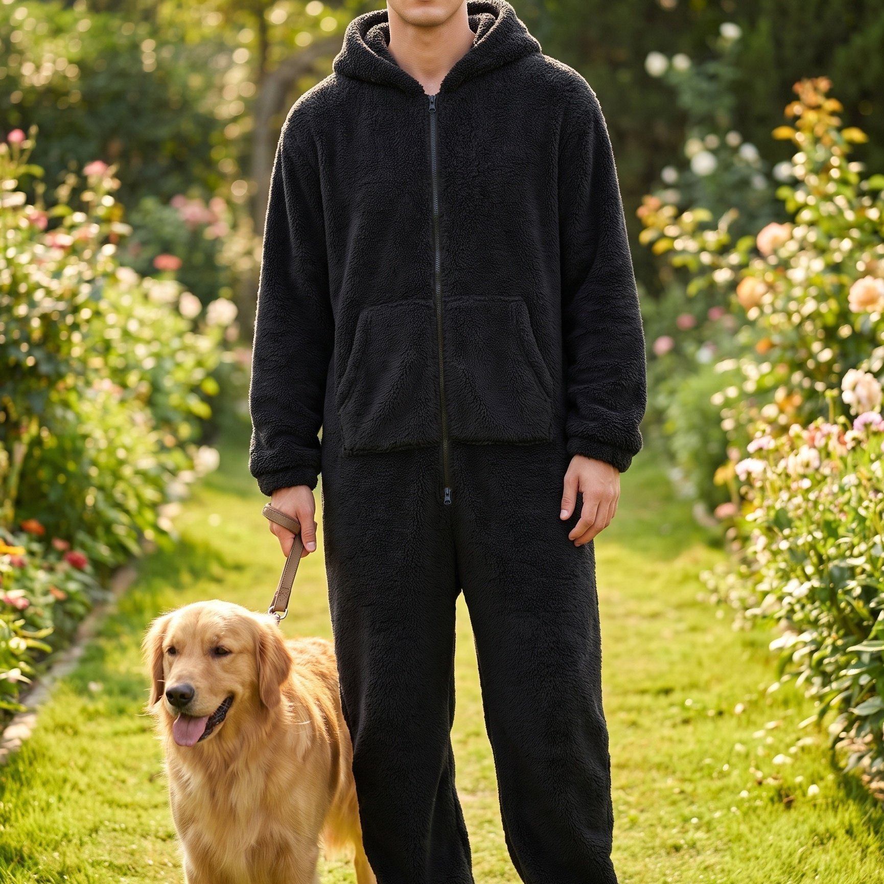 Image of Men's Warm Plush Hooded Long-sleeve Long-pants Plush Halloween Onesie Pajamas Loungewear