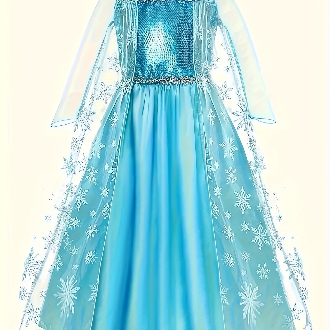 Children's Halloween Carnival Holiday Party Sequin Dress With Detachable Snowflake Cape For Little Girls, Princess Dress
