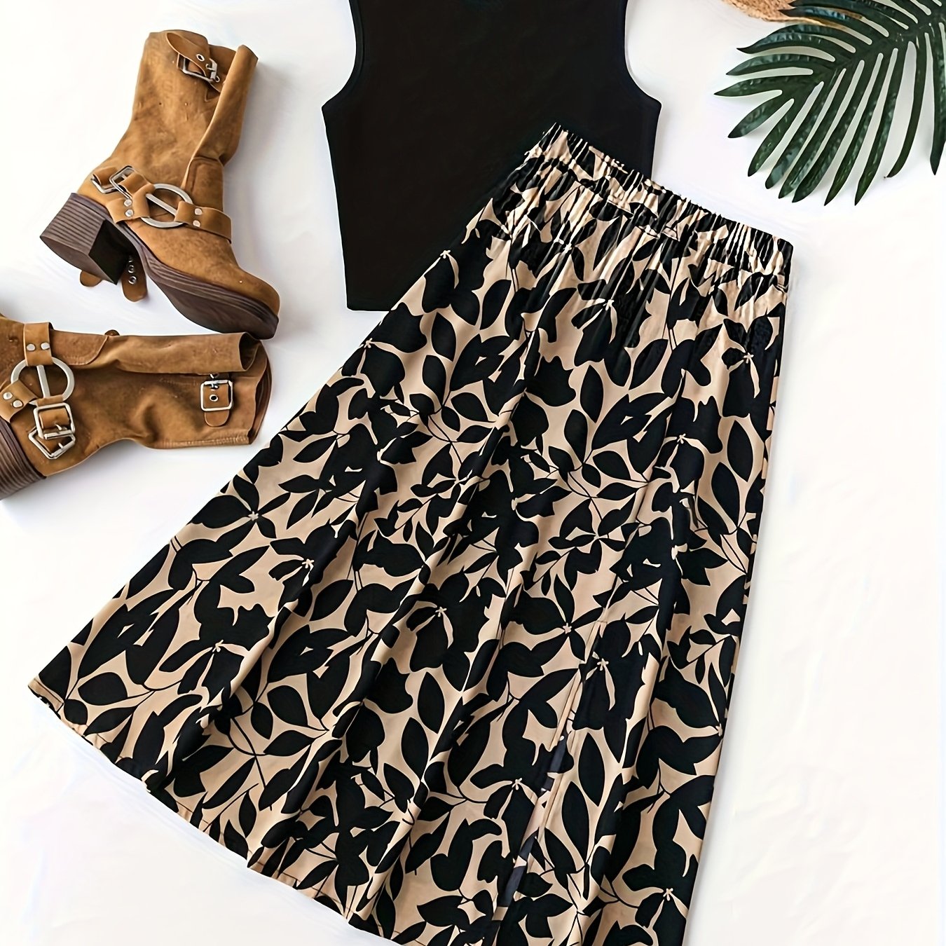 Image of 2pcs Women's Top And Skirt Set, Fashionable Women's Clothing