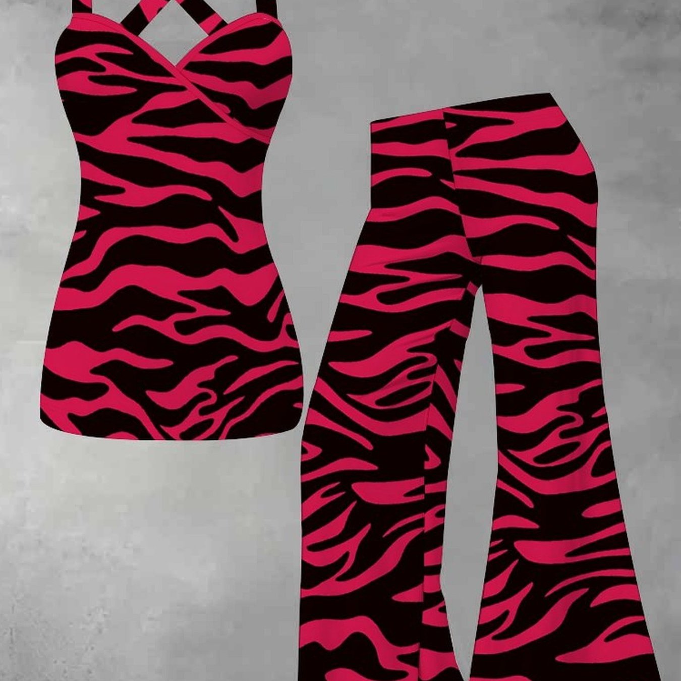 Summer Set Featuring A -back Cross Design Vest And Slim-fitting Flare Pants Of Comfortable And Skin-friendly Fabric, To Wear For Occasions Such As Commuting, Dating, And Streetwear