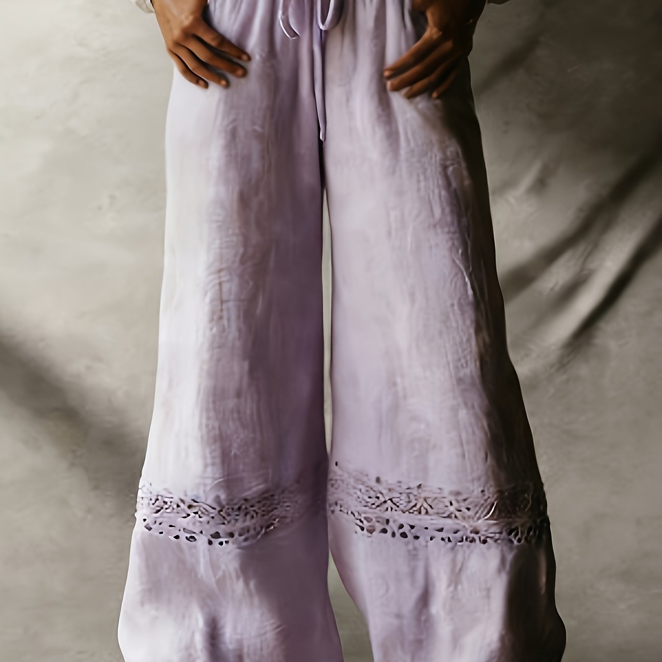 Image of [casual Pants] Women's Elegant And Beautiful Trousers, Loose And Comfortable With Lace Trim Suitable For Daily Wear And Summer