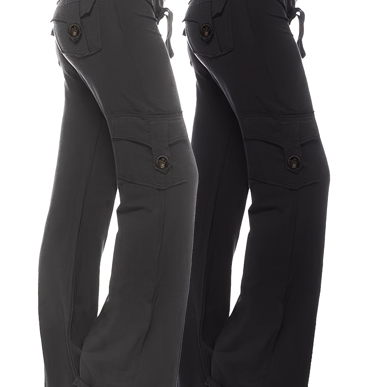 TEMU 2pcs Women's High-waist Cargo Pants - Plus Size Baggy Wide-leg Style | 4 Pockets & Stretchy Waist | Streetwear, Hiking, Daily Commuting & Jogging | Casual Loose Fit Trousers