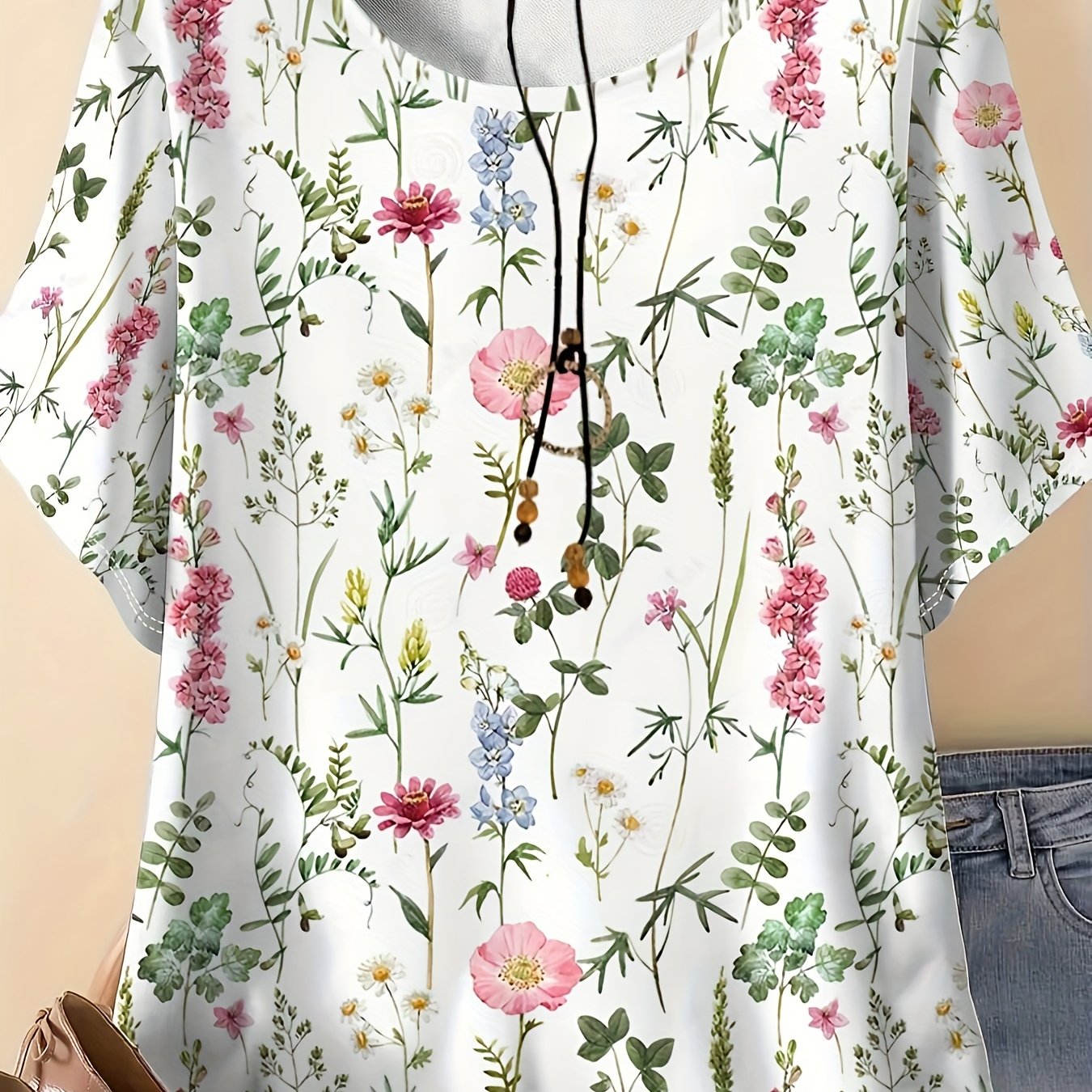 plus size plus size a womens large floral print short sleeve round neck casual t shirt made of 96 and 4 elastic fiber featuring medium stretch fabric comfortable for   large size round neck  