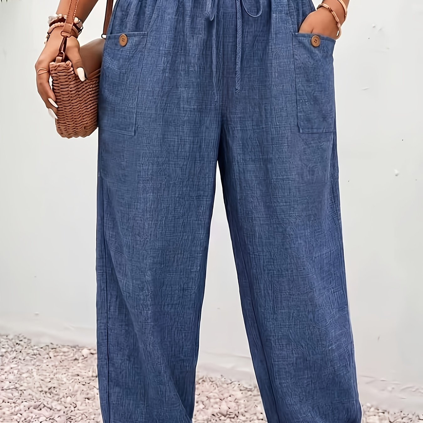 TEMU Plus Size - Women's Plus Size Elastic Waist Casual Commuter Fake Pants, High-waist Tummy Control Ankle-cinching Harem Pants, Hem Elastic
