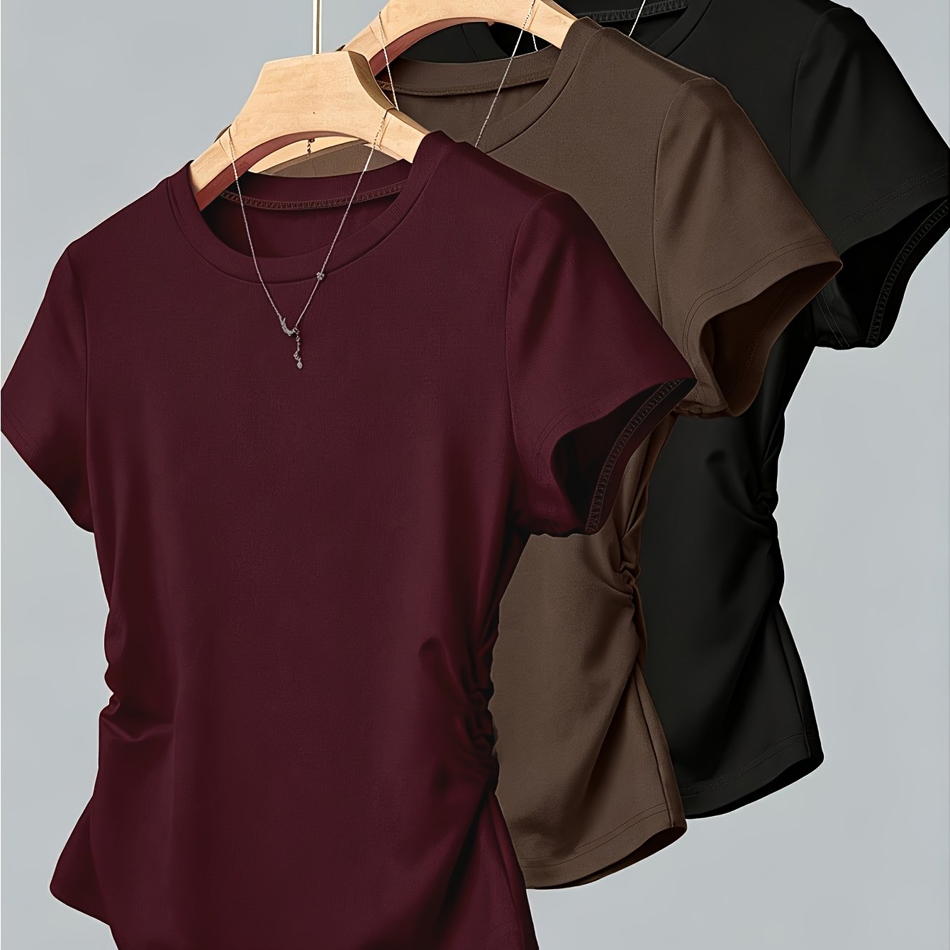 TEMU 3pcs Autumn/winter Fashionable Versatile Crew Neck Short Sleeve T-shirt, Casual Loose-fit Outerwear Base Layer, Premium Inner Wear Tee, No