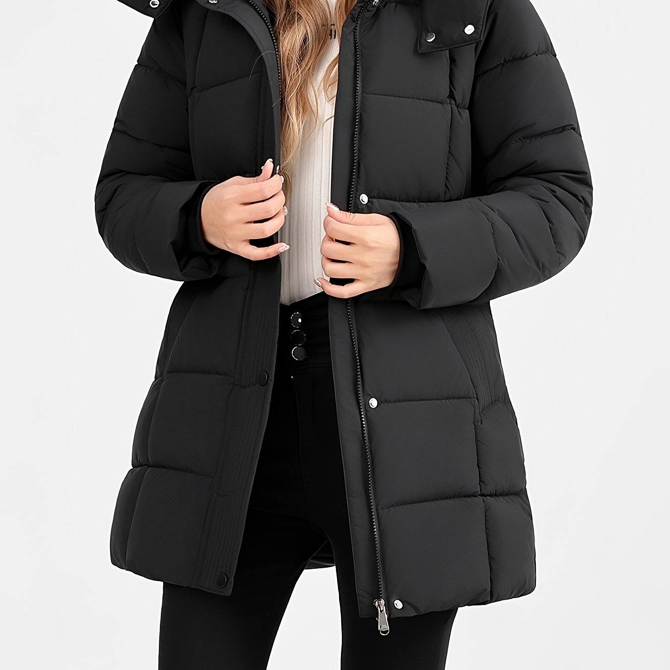 E-shop 2025 Neue Damen Winterjacke, stylisch und elegant, Slim Fit für Büro und Pendeln, Weihnachtsgeschenk, mit gerippter Kapuze