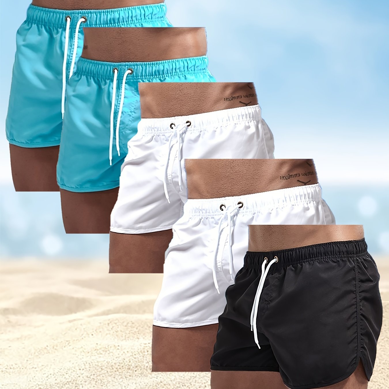 Men's Quick-Dry Board Shorts with Pockets & Drawstring