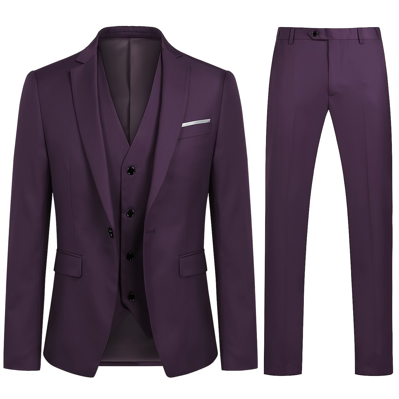 Formal 3 Pieces Set, Men's One Button Suit Jacket & Single Breasted Vest &  Pants Suit Set For Business Dinner Wedding Party