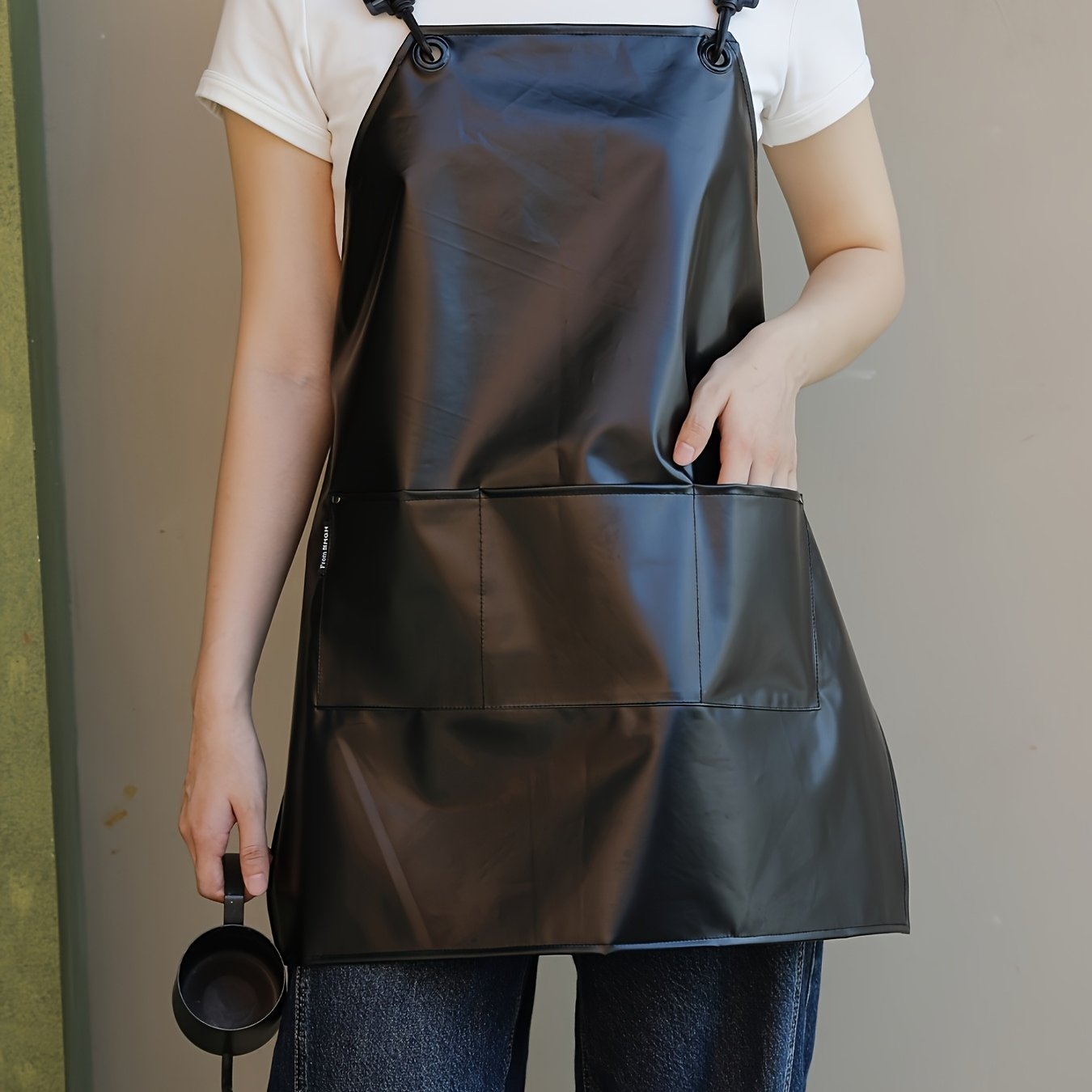 Image of 1 Fashion Solid Color Apron, Minimalist Style - 100% Tpu (polyurethane), Large Capacity Pockets, Cross , Adjustable Shoulder Straps, Unisex Apron, Ideal For Cleaning, Work And Home Kitchen Cooking