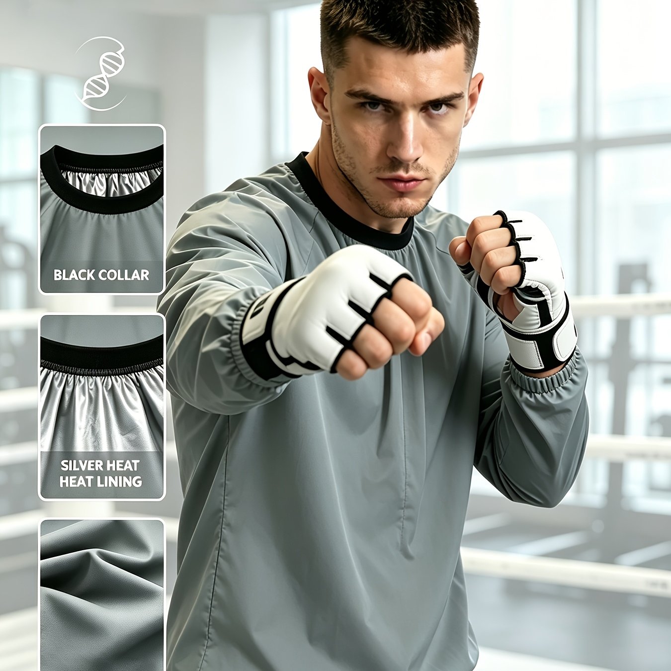 TEMU Ideal Christmas Gift For Men 1pc Sauna Sweat Long Sleeve Crew Neck Athletic Top, Ruched Hem Workout Sports Shirt, Fitness Training Wear