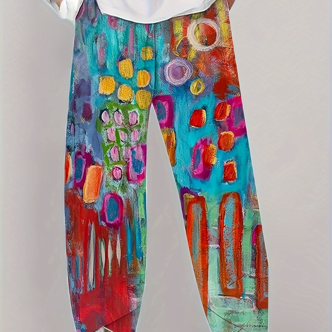 Image of Easy Printed Versatile Pants, Women's Casual Loose Elastic Waist Pants, Women's Clothing
