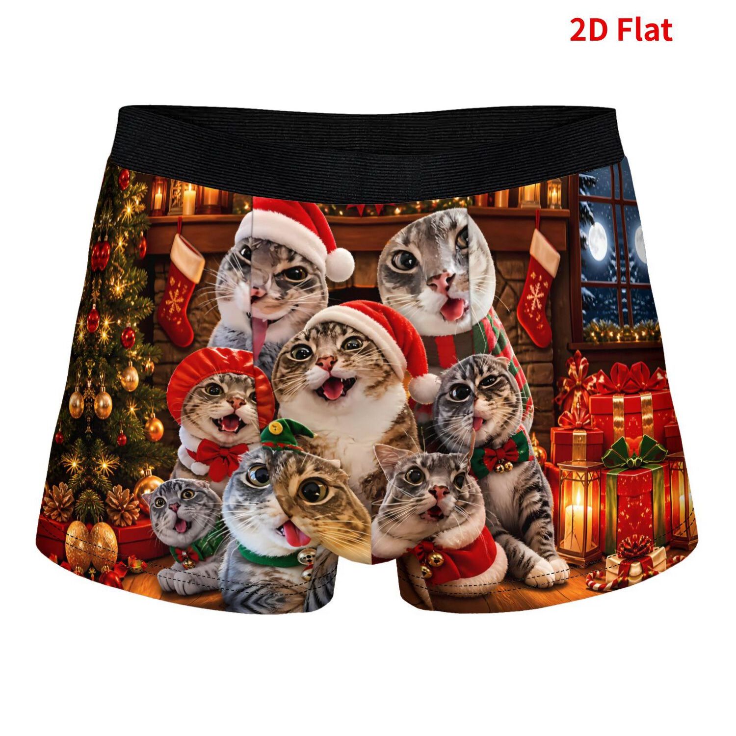 TEMU 2d Print Design Festive Cats Holiday Polyester Underwear Men's Breathable Boxer Shorts Outdoor Washable Gift For Men