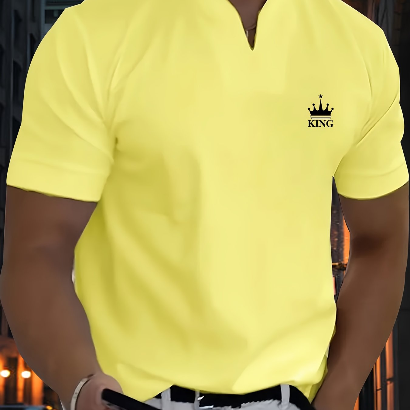 TEMU European And Men's V-neck Short Sleeved T-shirt Letter Breathable Versatile Trendy Summer Men's Clothing