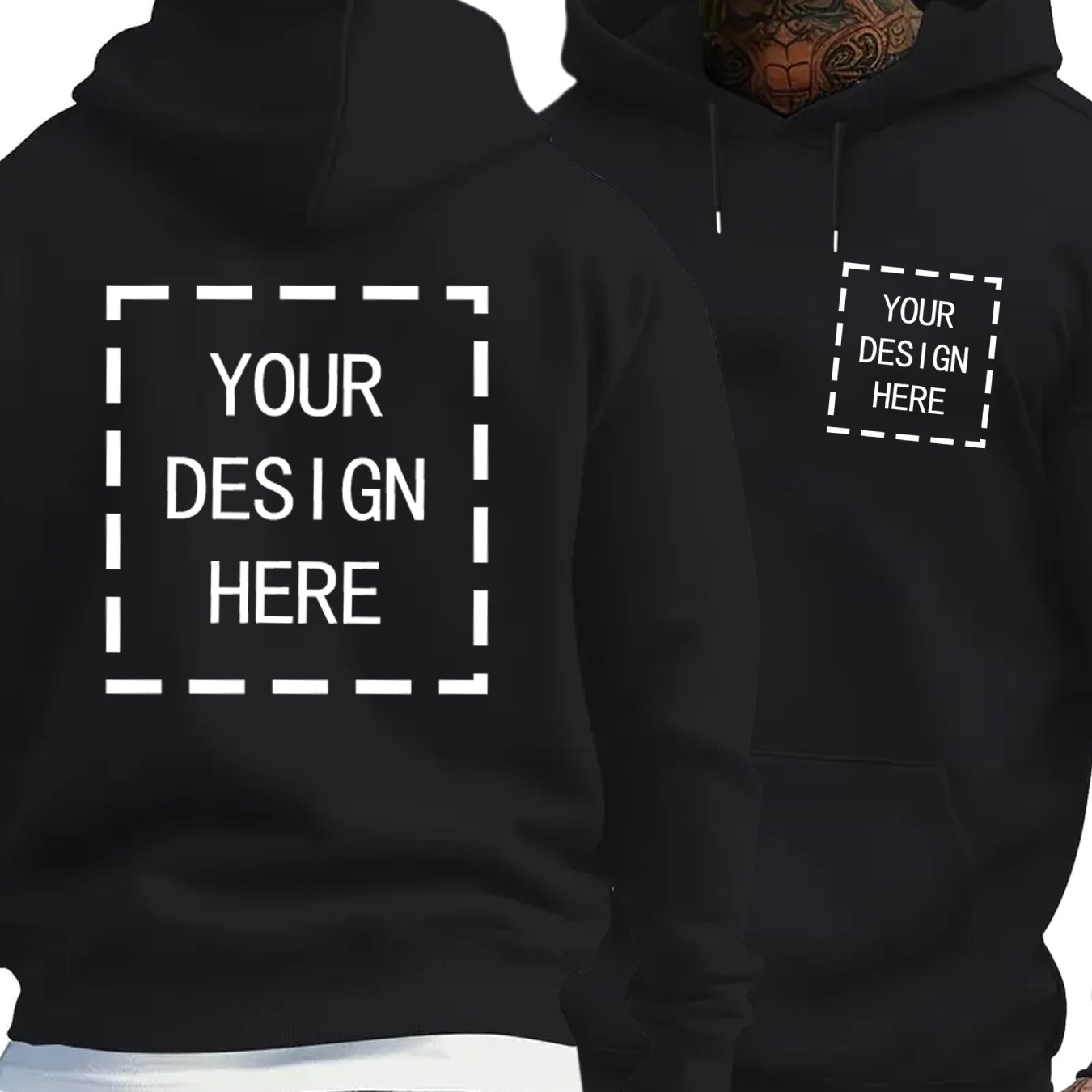 E-shop Herren Kapuzenpullover mit individuellem Front- & Rückendruck - Hellgrau, Regular Fit Langarm-Pullover, Personalisiertes Design für