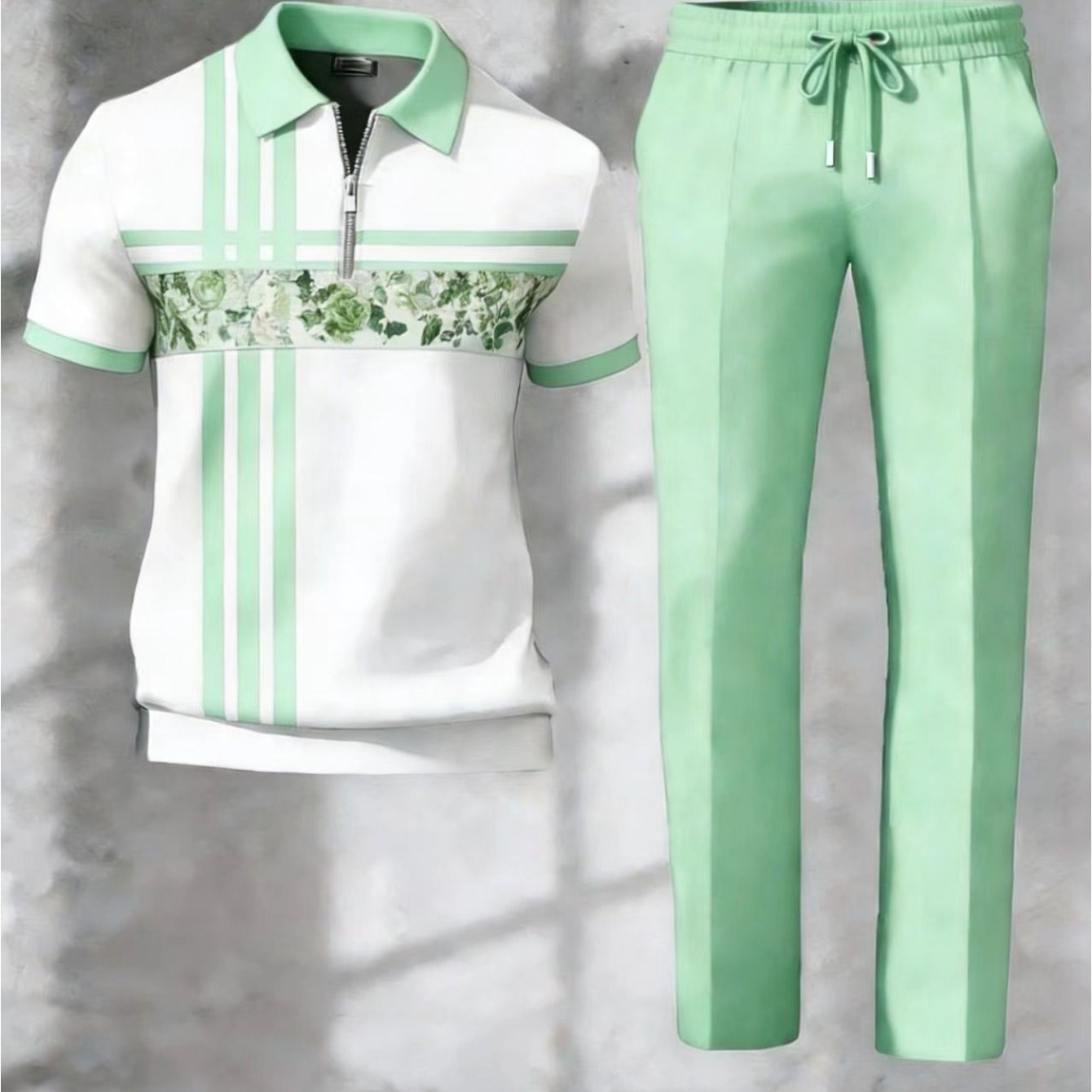 Image of 2pcs Sports Men's Casual Suit: And Summer Collection, Men's Universal Short-sleeved Casual Sports Style Shirt And Pants. Suitable For Golf, Sports And Running And Other Occasions. In A Of Colors.