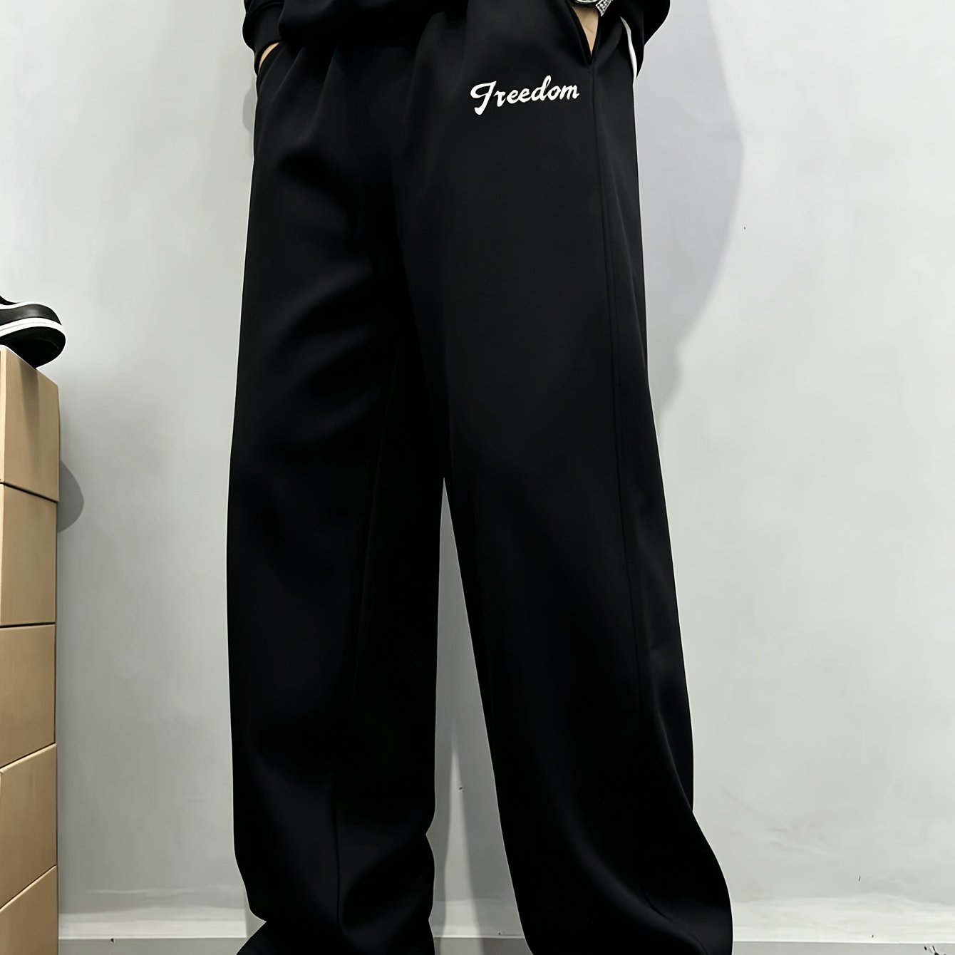 TEMU Men's Casual Jogging Pants - Multifunctional Fashionable Wide Leg Pants With Loose Pockets, Suitable For Home And Casual Wear