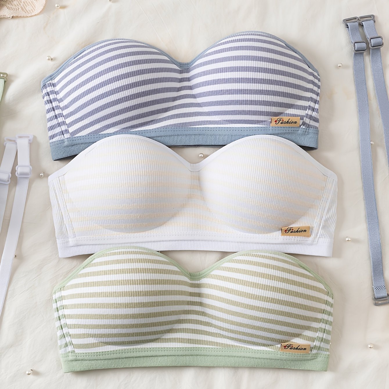 TEMU 3pcs Set Of Girls' Underwear, Wire-free Bra, Puberty Bra, Anti-sag Comfortable Bandeau, Adjustable Straps, Non-removable Padding Bra, Suitable