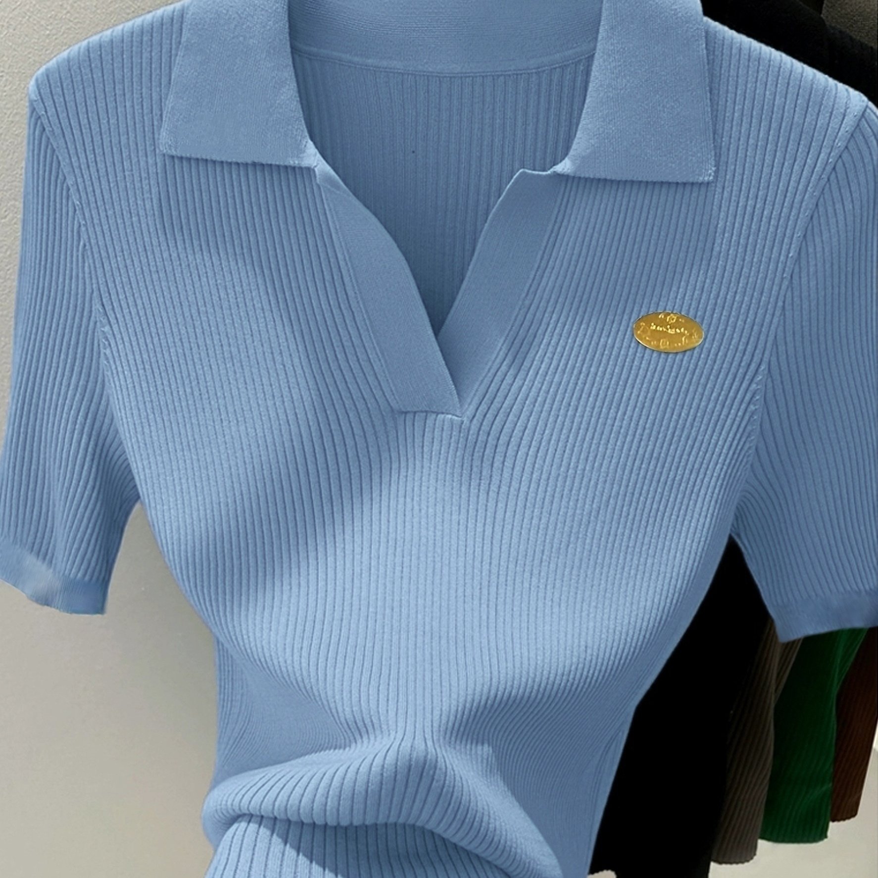 TEMU Sommer 2026 Neuer Stil Damen-T-Shirt-Top mit regulärem Schulterausschnitt, Kragen kurzen Ärmeln, hochwertige , dünn