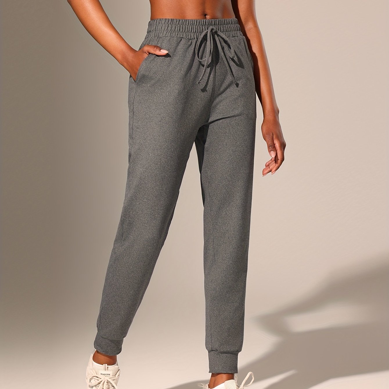 Straight Leg Joggers, Printed Spring Summer Style Women's High-waist Athletic Pants For Running And Cycling, Drawstring With Pockets, Elastic , Suitable For Exercise And Casual Wear