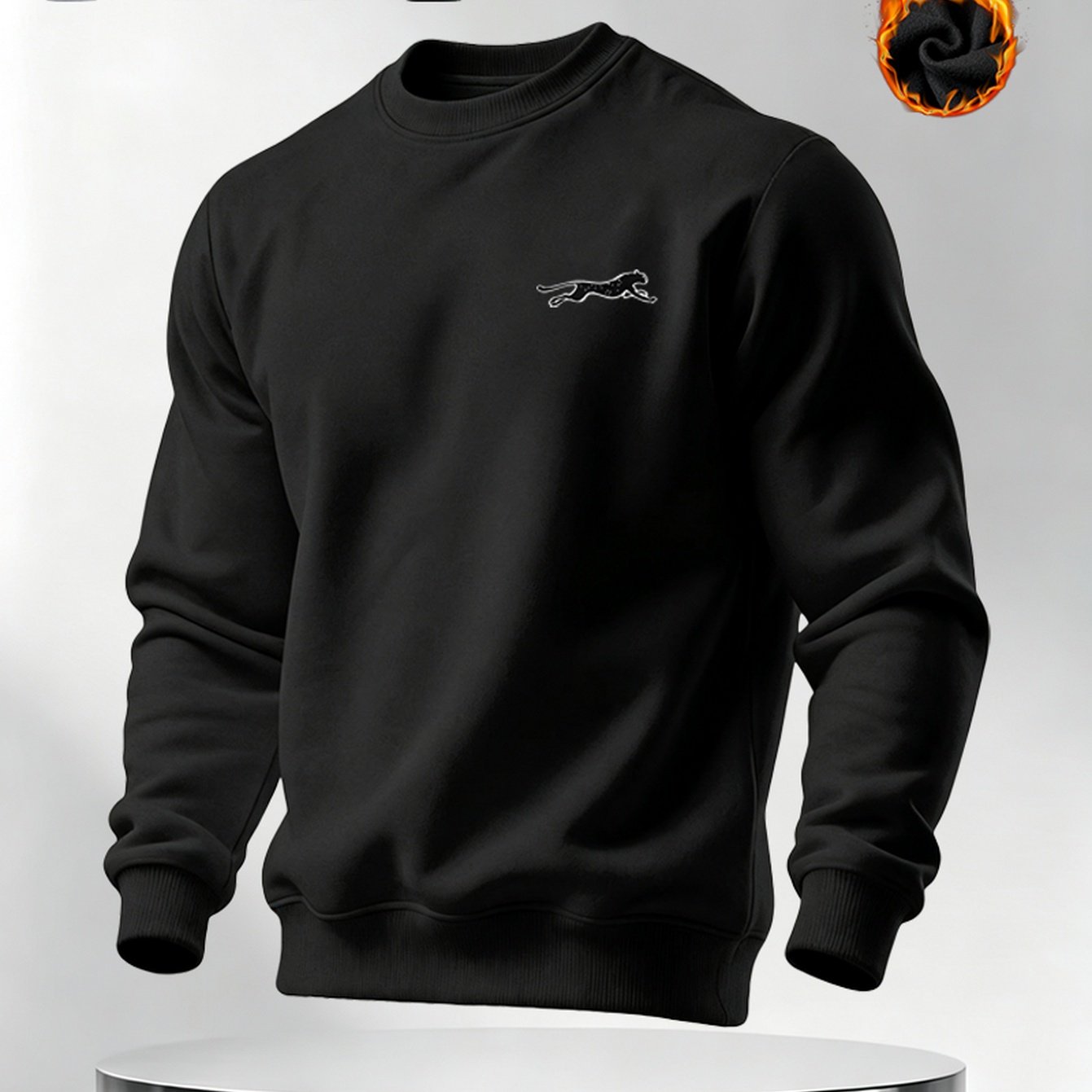TEMU Men's Fleece Round Neck Sweatshirt Leopard Letter Print Thick Warm Loose Long Sleeve Pullover, , Comfortable And Breathable Casual Outing Trendy