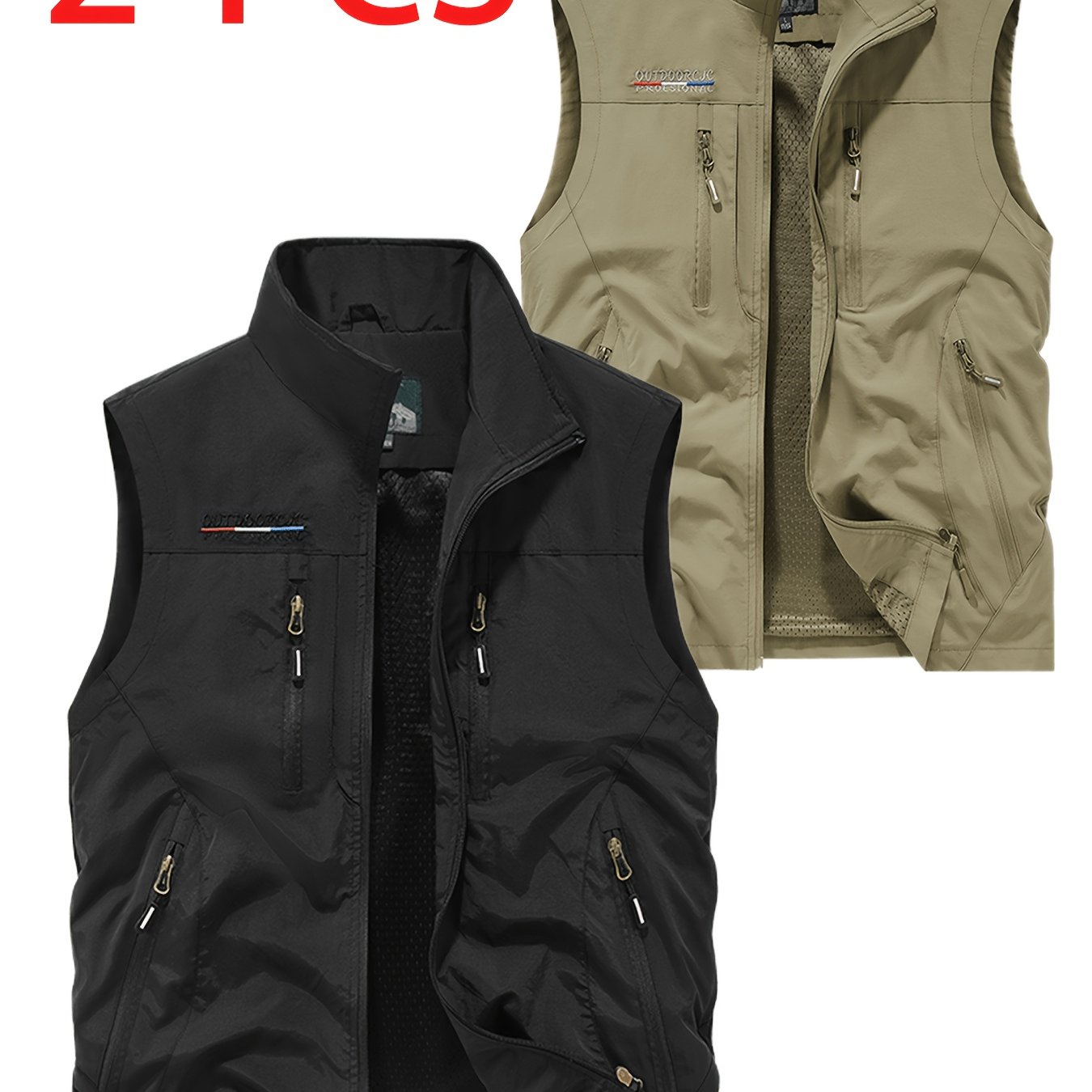 TEMU 2pcs, /autumn Vest For Outdoor Sports, Outdoor Photography, Mountaineering, Fishing, Thin Casual Jacket, Multi-pocket Vest For Young,