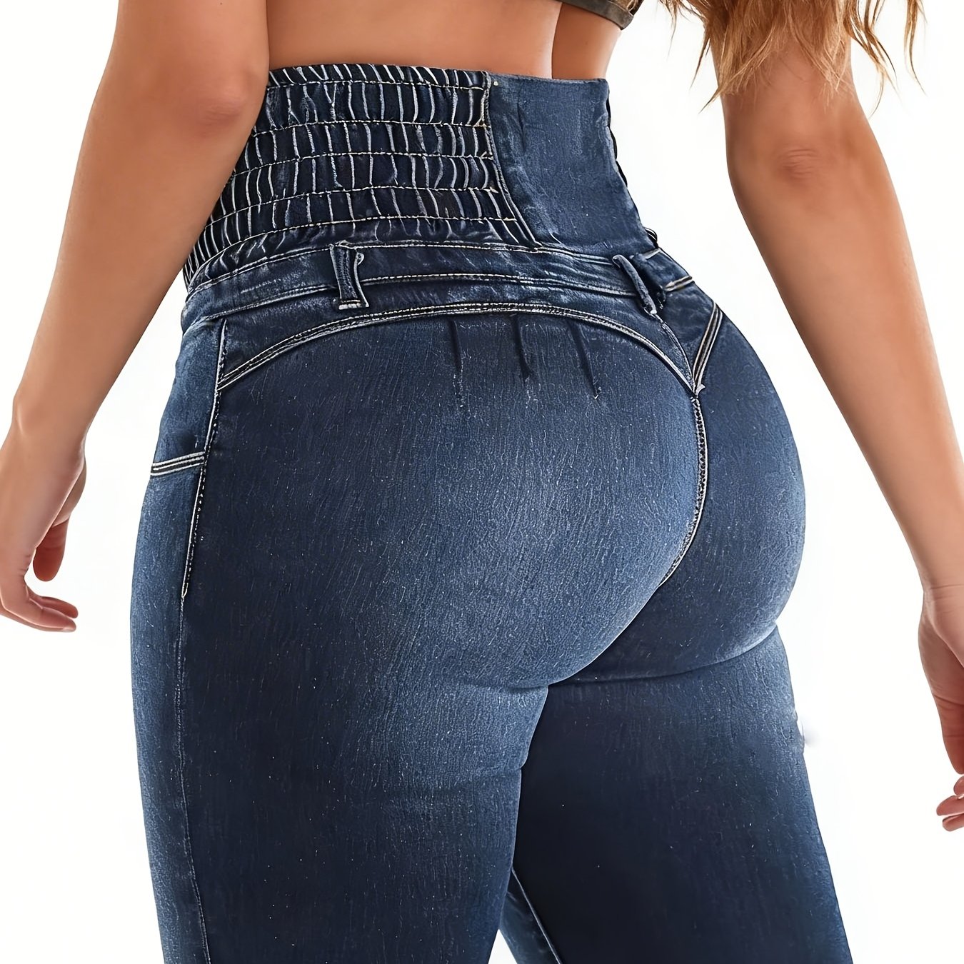 High-waist Multi-button Women's Jeans -lifting Stretch Skinny Pants