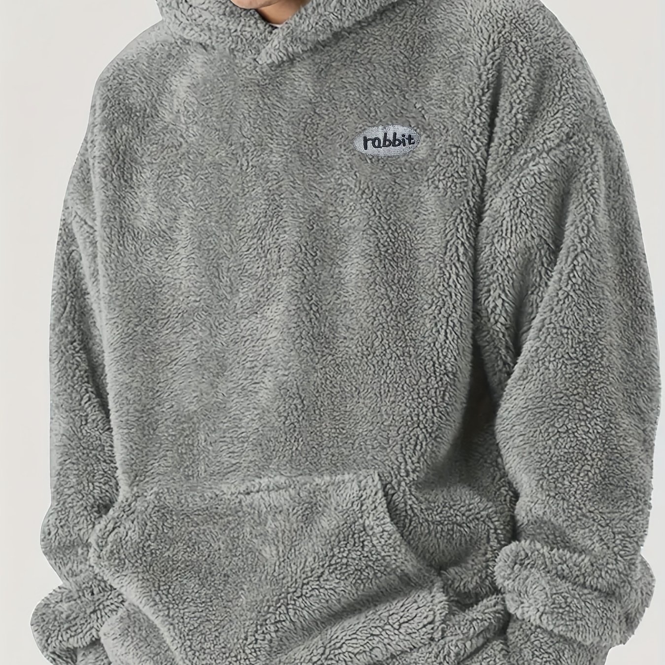 Image of Men's Outdoor-ready Plush Loungewear Top With Hood And Large Pocket, Warm And Comfortable, Refreshing And Skin-friendly